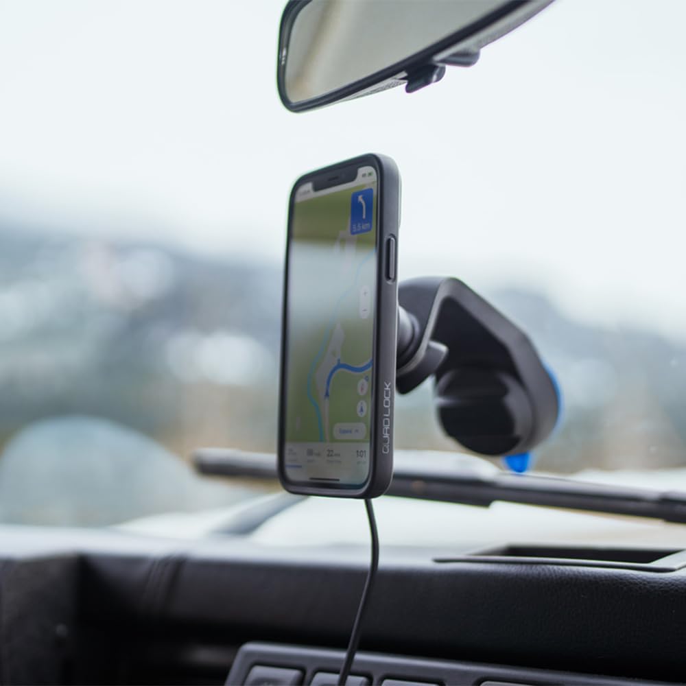 Quad Lock Suction Car Phone Mount with MAG Wireless Charging - Compatible with iPhone 13/14/15 & Samsung Galaxy - Windshield & Dashboard Phone Holder Kit - Perfect for Driving, GPS Navigation & Hands-Free Calls
