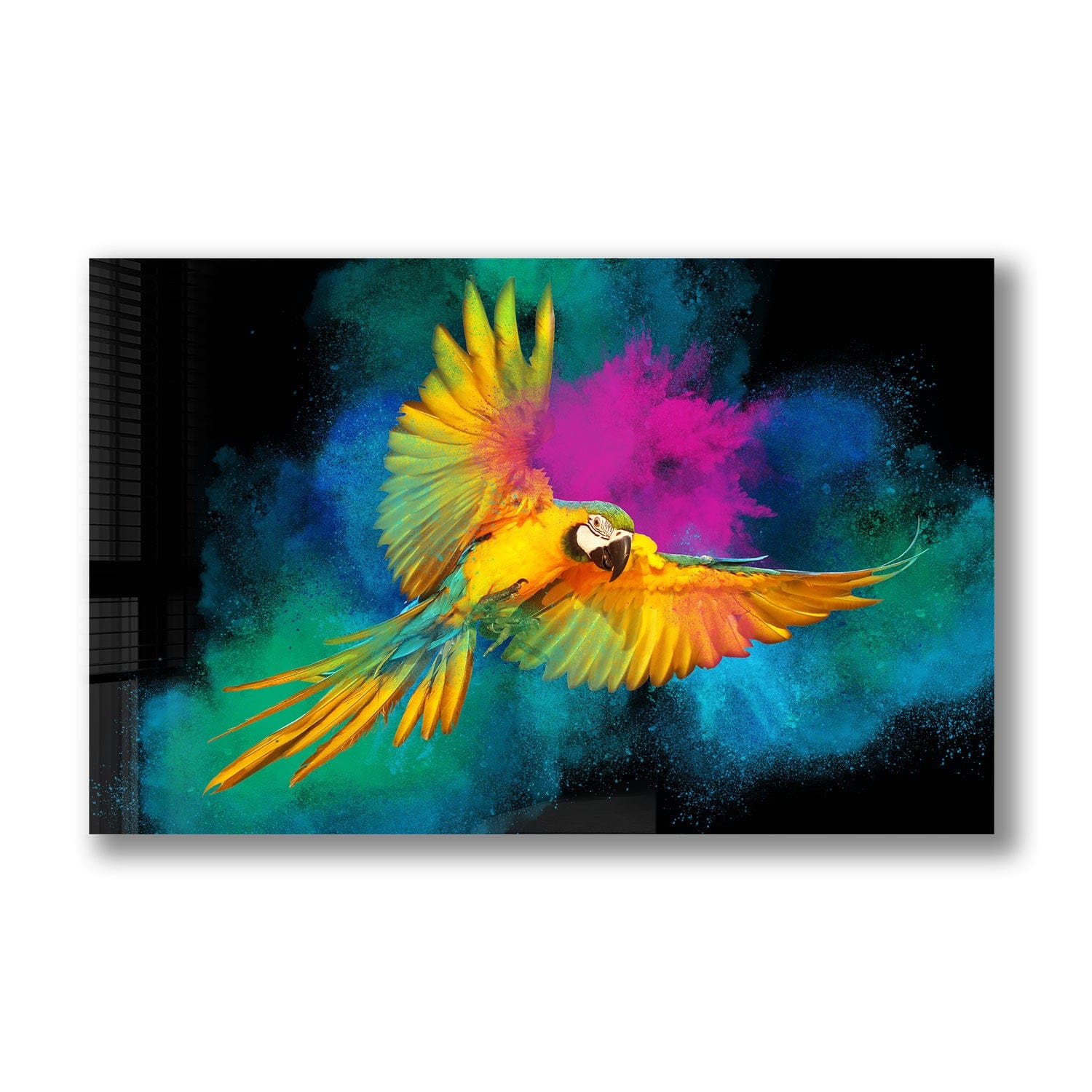Rainbow Parrot Tempered Glass Wall Art - Vibrant Home Decor for Living Room, Bedroom & Office - Shatterproof Glass Painting for Modern Interior Design
