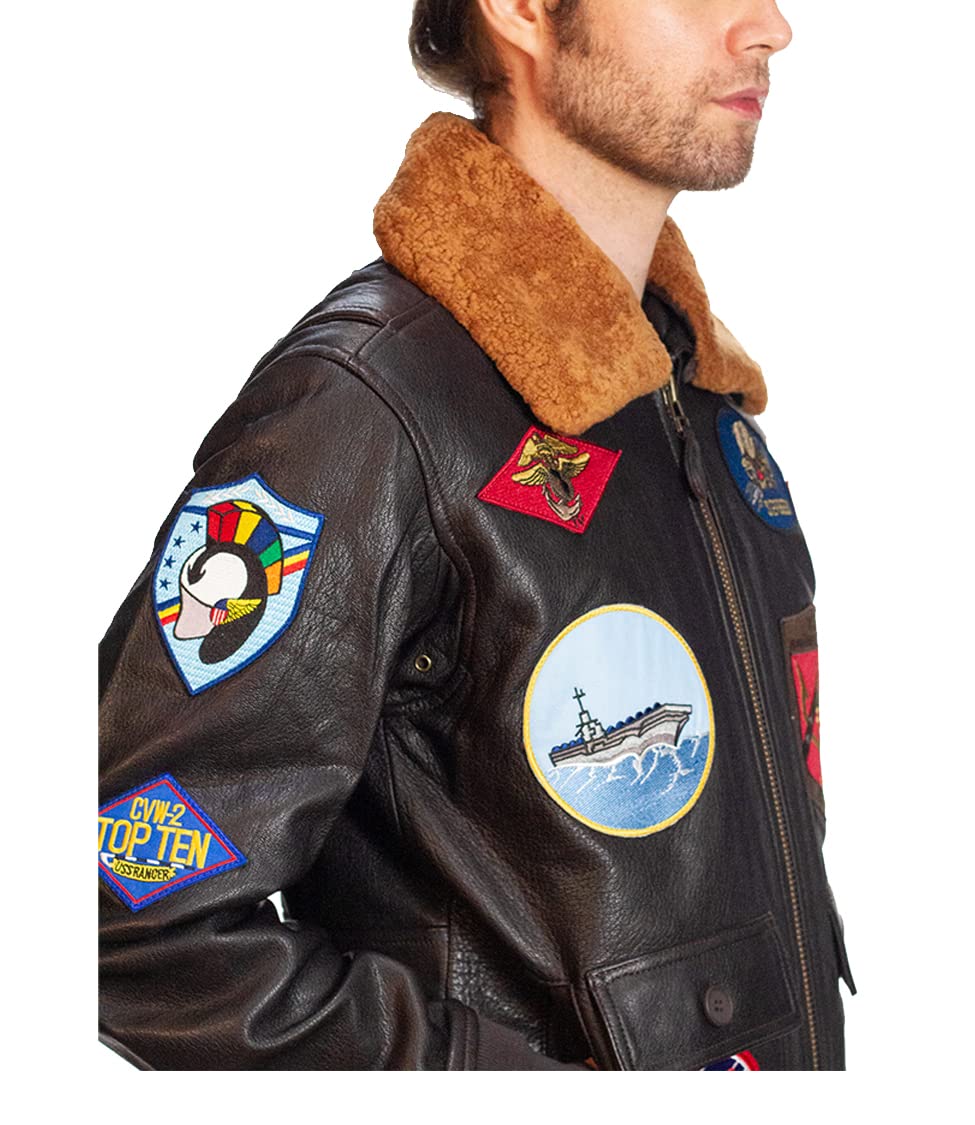 Top Gun® Official Signature Series Jacket 1.0 - Maverick Flight Jacket for Men - Premium Leather Aviator Coat - Perfect for Halloween Costumes, Movie Fans & Aviation Enthusiasts