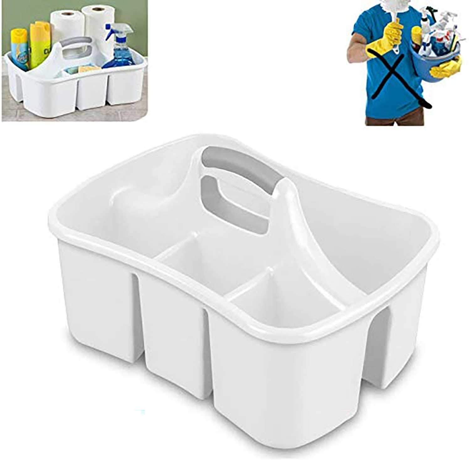LavoHome White Bath Caddy Organizer with Divided Compartments & Handles - Large Cleaning Tote for Storing Bathroom Accessories, Cleaning Supplies | Perfect for Shower Organization, Spa Days & Household Cleaning Tasks