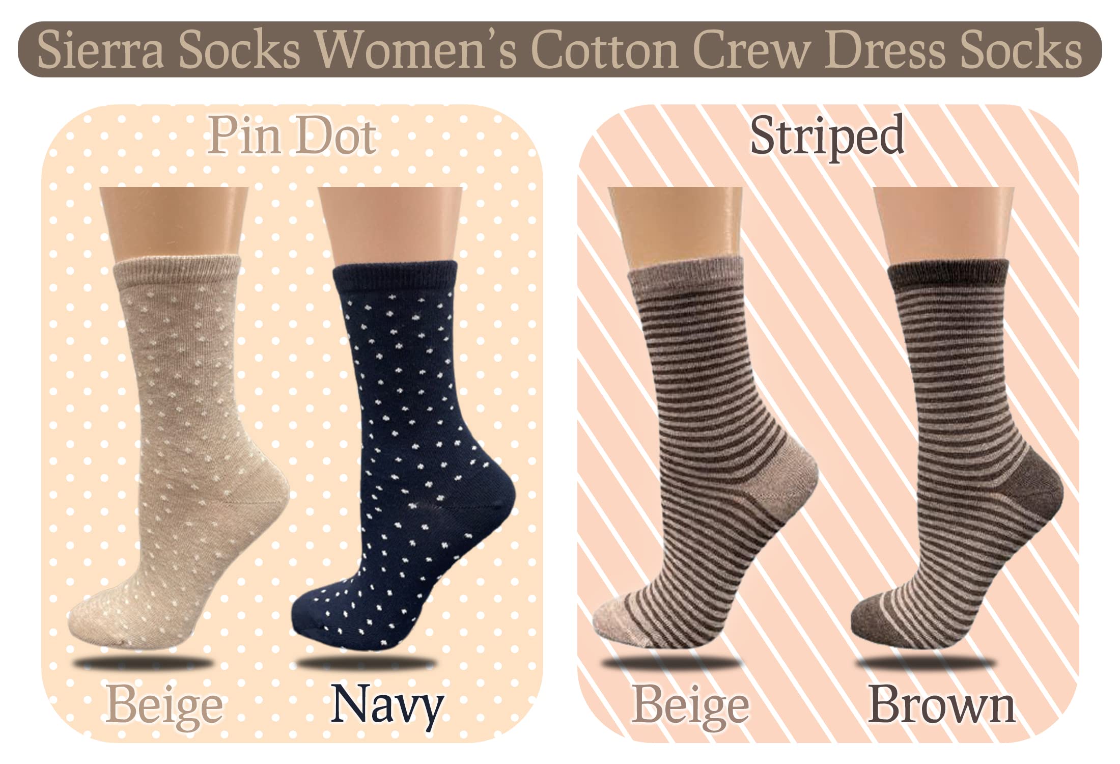 Women's Cotton Crew Socks - Striped & Polka Dot Dress Socks for Women | Soft Mid-Calf Casual Socks for All-Day Comfort & Stylish Look | Perfect for Office, Daily Wear & Fashion Outfits