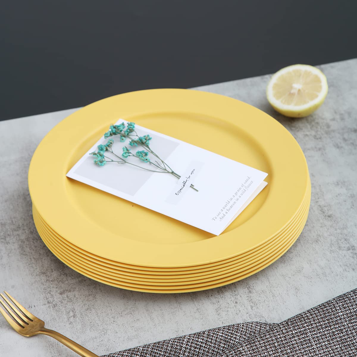 Kyraton 10 Inch Large Plastic Plates Set of 8 - Unbreakable, Dishwasher & Microwave Safe, BPA-Free, Lightweight Dinner Plates in Gold Yellow - Perfect for Parties, Picnics, Camping & Everyday Use
