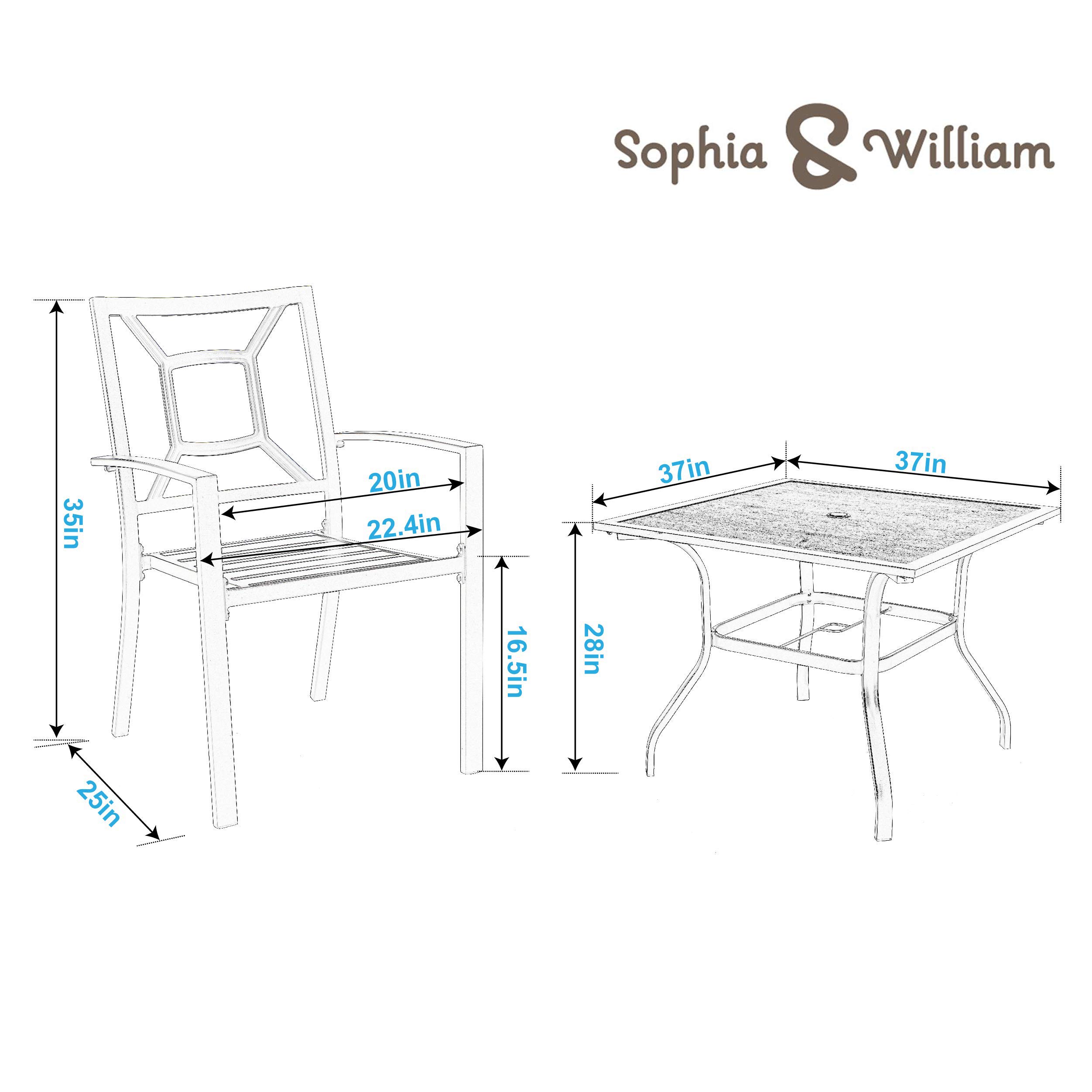 Sophia & William 5-Piece Outdoor Patio Dining Set - Metal Table & Chairs with 37