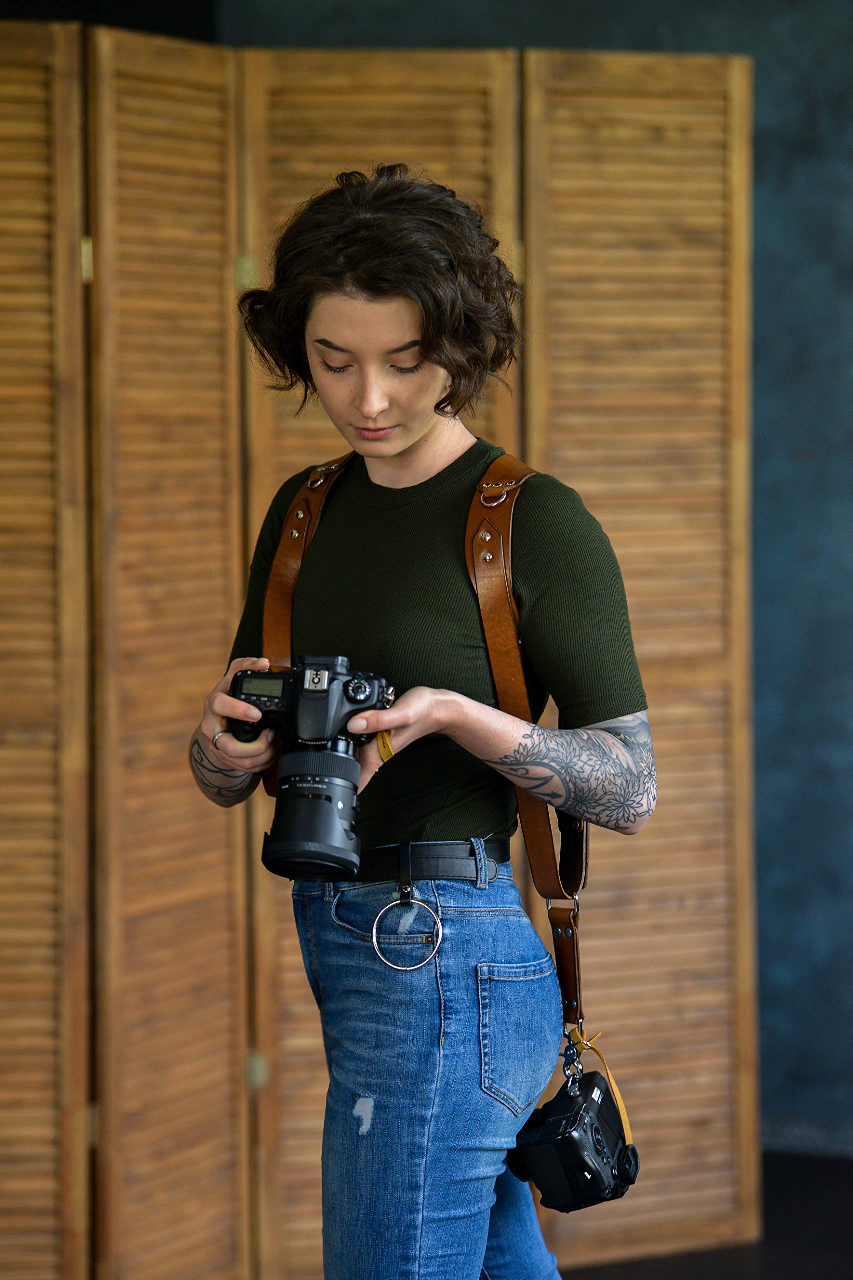 Premium Dual Camera Harness for DSLR/SLR - Soft Lined Leather Two-Camera Strap with Adjustable Straps | Perfect for Photographers, Travel & Outdoor Shooting