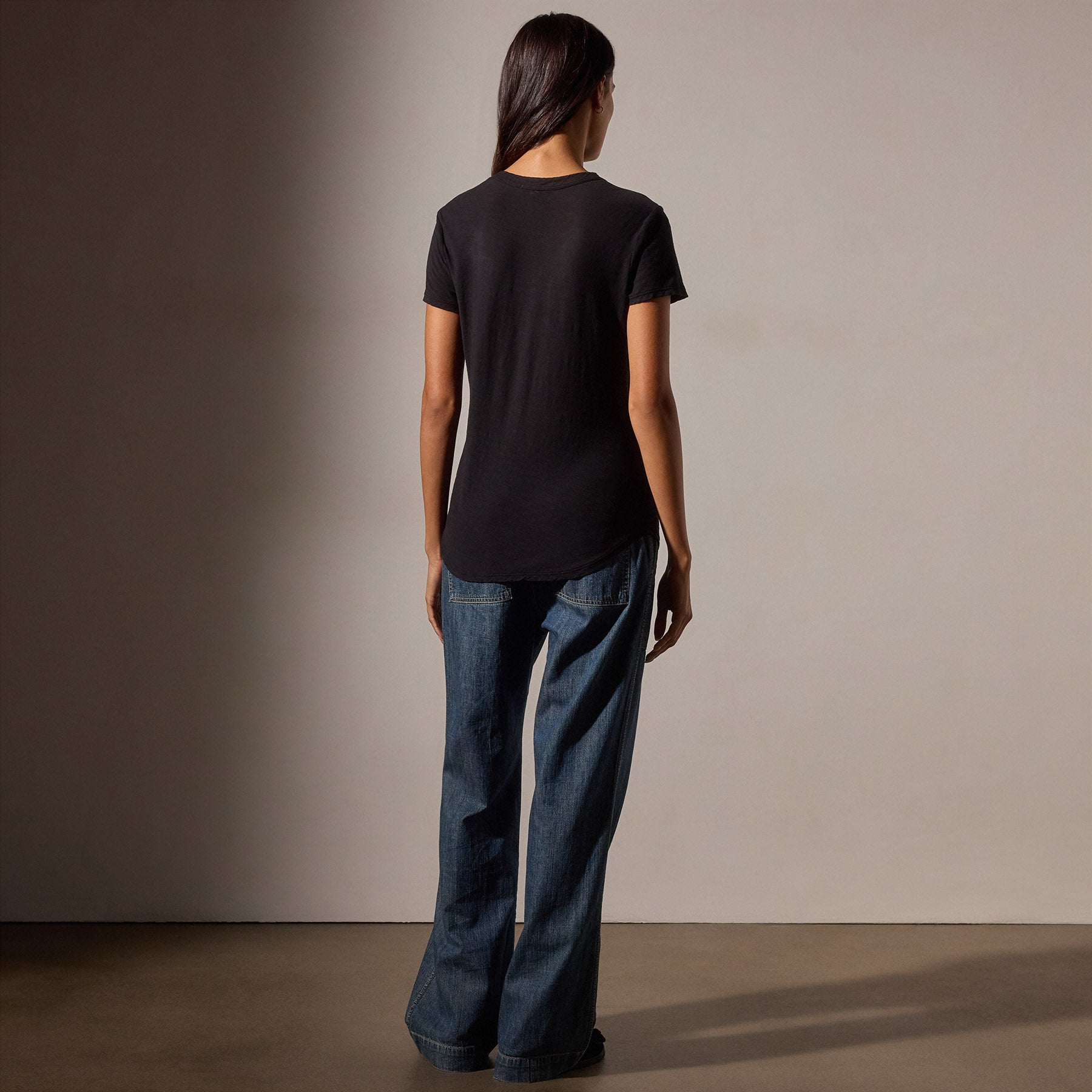 Sheer Slub Crew Neck T-Shirt for Women - Soft & Breathable Black Tee - Casual & Layering Essential for Everyday Wear