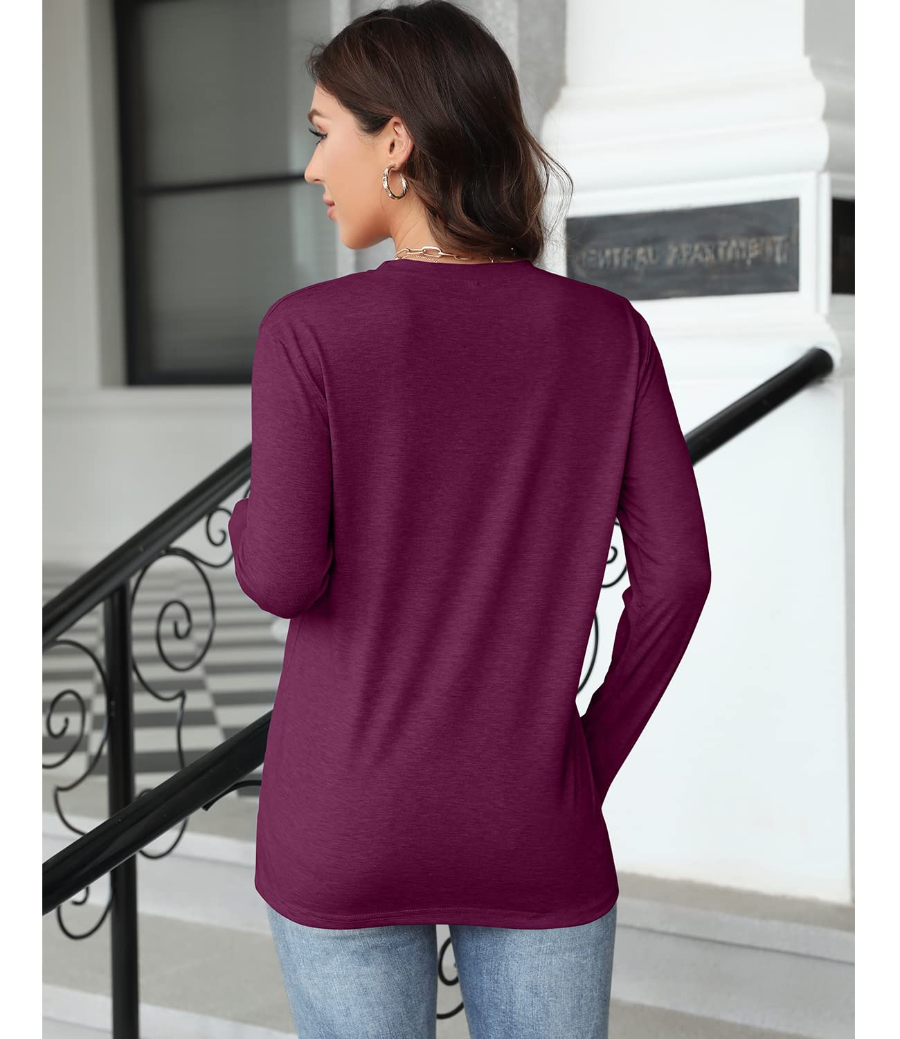 Women's Floral Graphic T-Shirt - Long Sleeve Cotton Tunic Top for Fall | Casual Outfit, Layering Essential & Autumn Fashion Staple