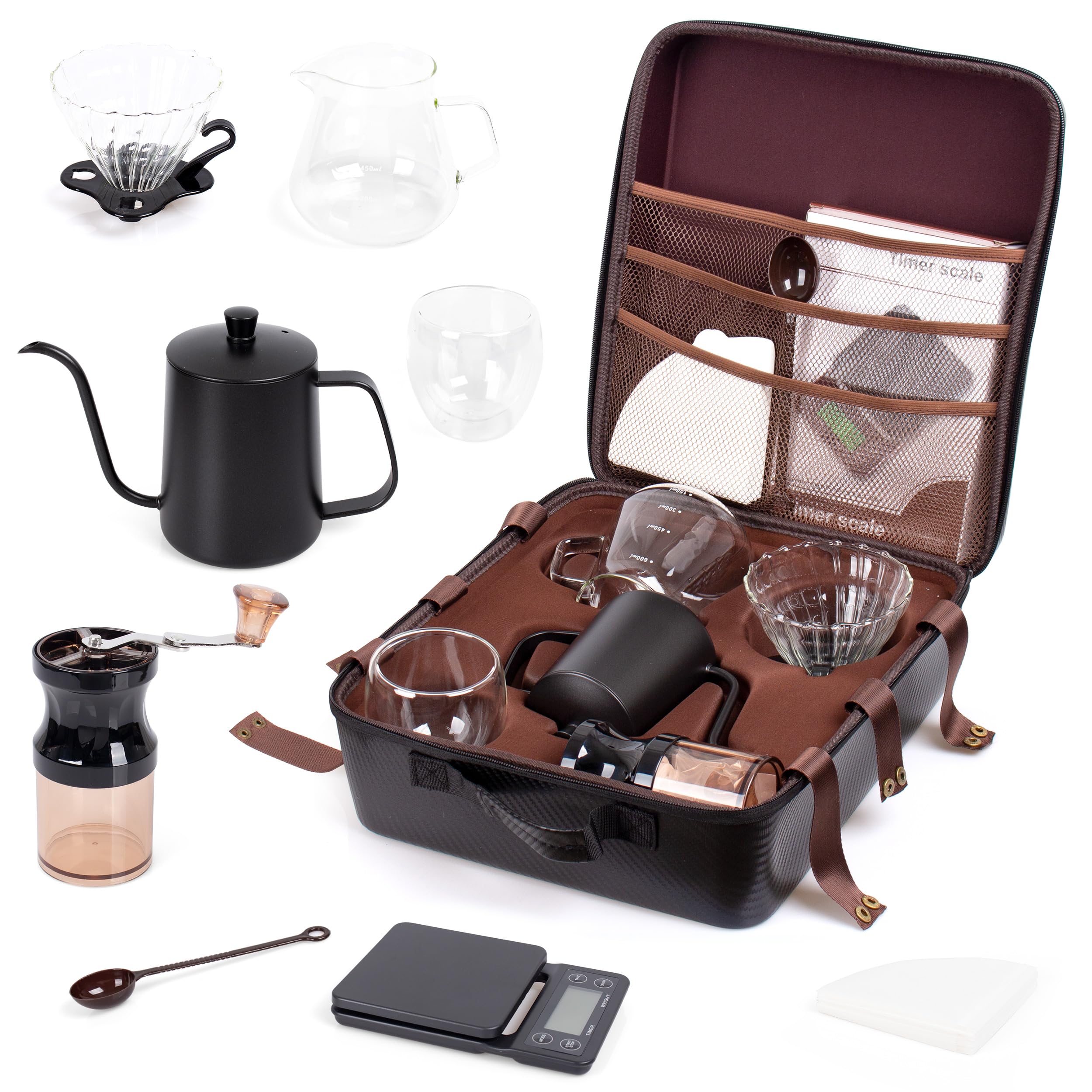 Premium 9-Piece Portable Pour Over Coffee Kit - Travel Coffee Maker Set with Serving Accessories | Perfect Gift for Coffee Lovers, Camping Trips & Office Use