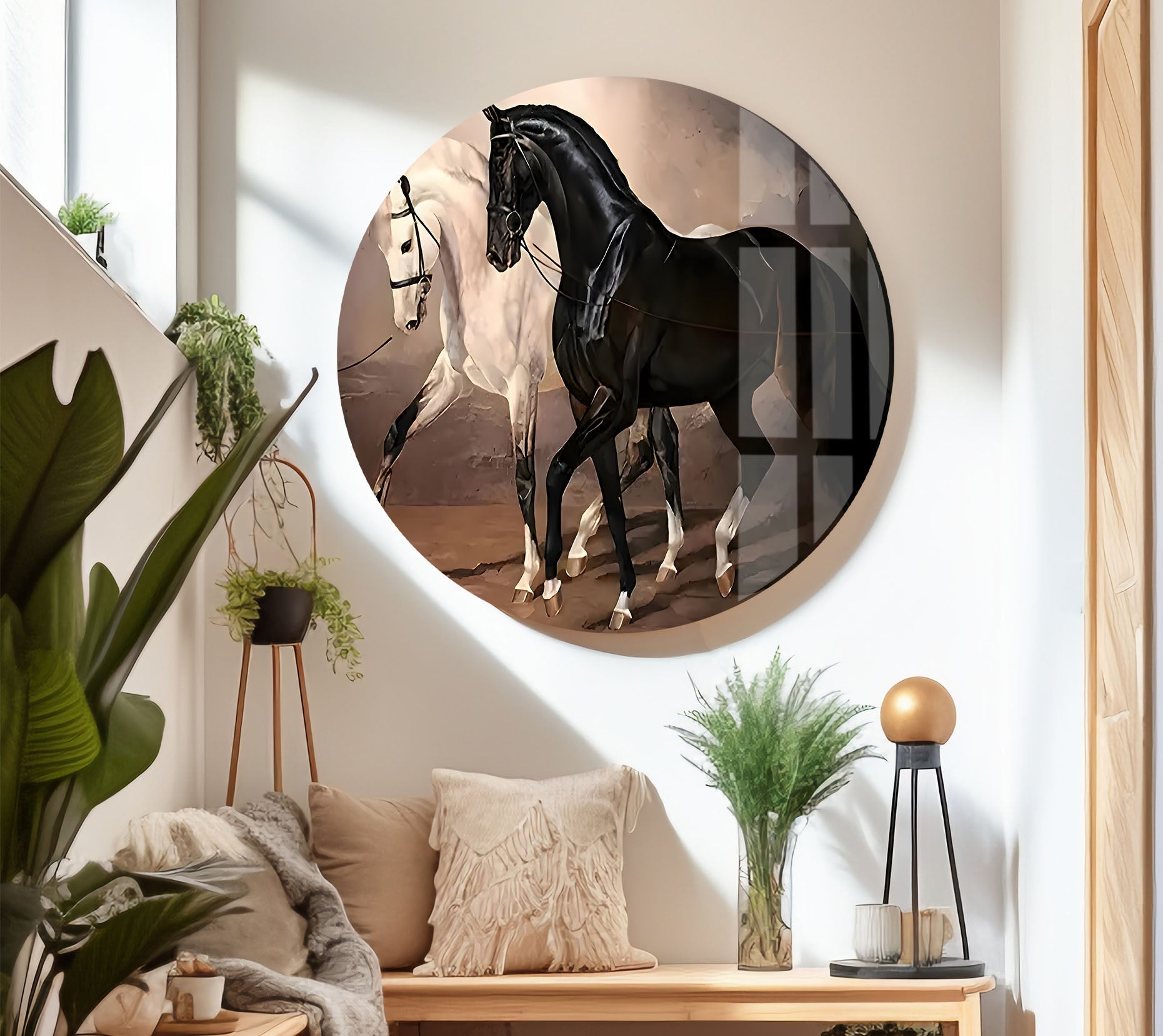 Elegant Black & White Horses Glass Wall Art - Modern Home Decor for Living Room, Bedroom & Office - Perfect Gift for Art Lovers