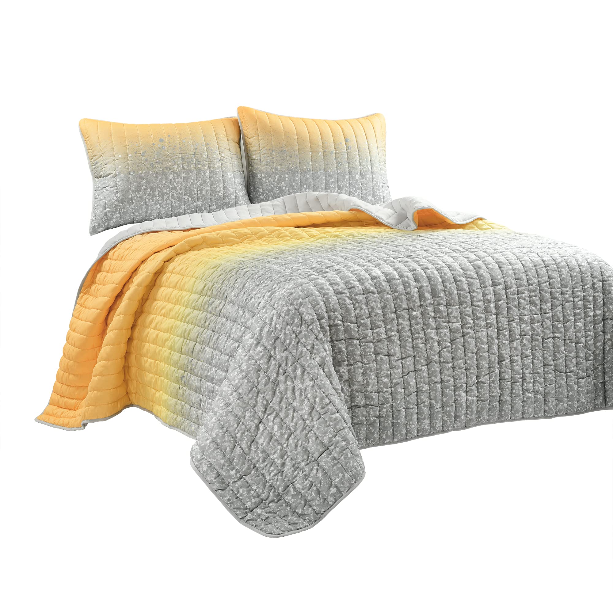 Lush Decor Glitter Ombre Quilt Set - Full/Queen Yellow Gray for Bedroom Decor