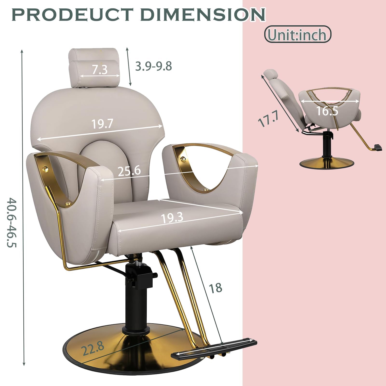 Professional Gray Salon Chair for Hair Stylists & Barbers - Hydraulic Pump, 360° Rotation, 130° Recline - Perfect for Home & Commercial Use - Ideal for Haircuts, Styling & Barber Services