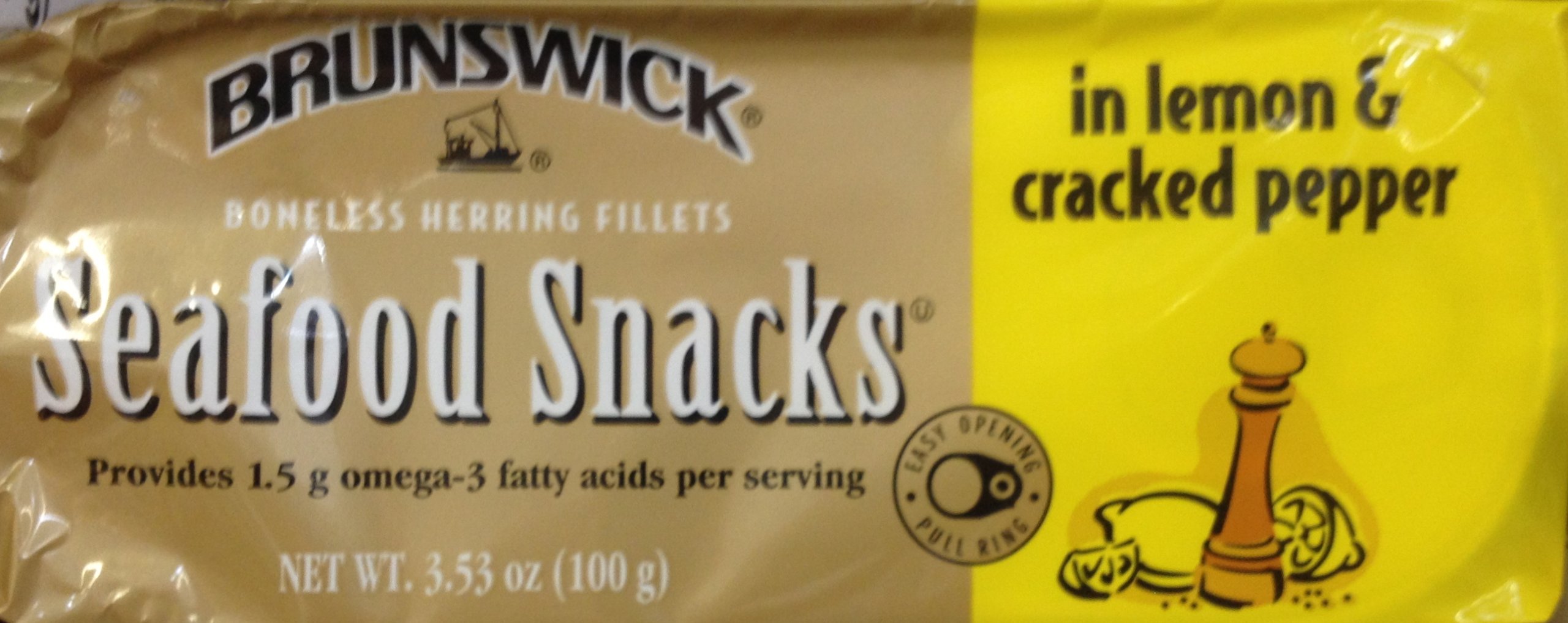 Brunswick Seafood Snacks - Lemon & Cracked Pepper Flavor, 3.53oz (6 Cans) | High Protein, Low Carb Keto-Friendly Snack for Office, Travel & Outdoor Adventures