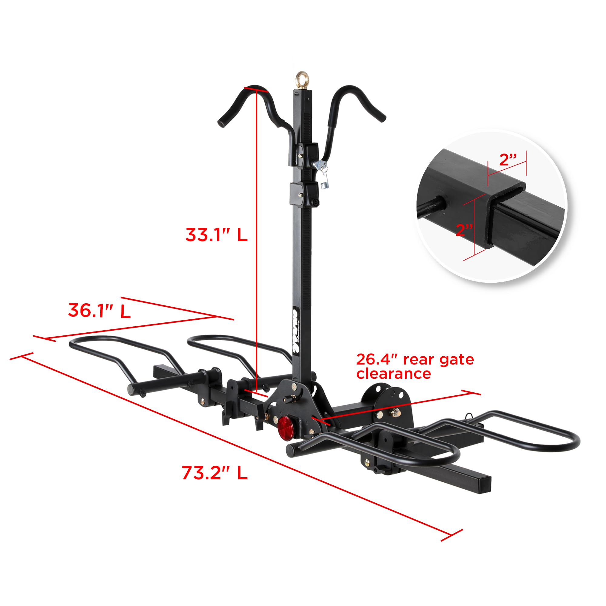 200 lbs. Capacity Hitch Mounted 2-Bike Rack with Lock - Fits Standard, Mountain & Fat Tire Bikes - Compatible with Cars, SUVs, Vans, RVs, Trailers & Trucks - Perfect for Road Trips, Camping & Outdoor Adventures