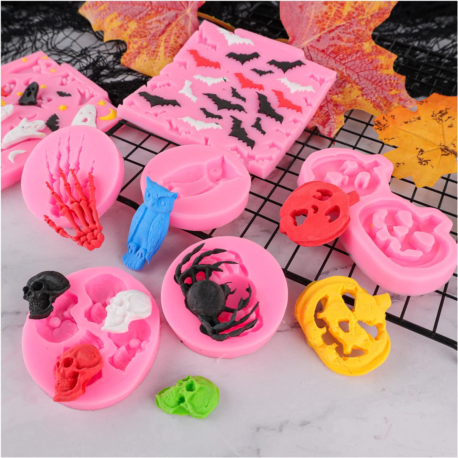 Halloween Silicone Molds for Fondant, Chocolate, Candy & Soap Making - Pumpkin, Ghost & Bat Shapes - Perfect for Cake Decorating, Cupcake Toppers & DIY Halloween Treats