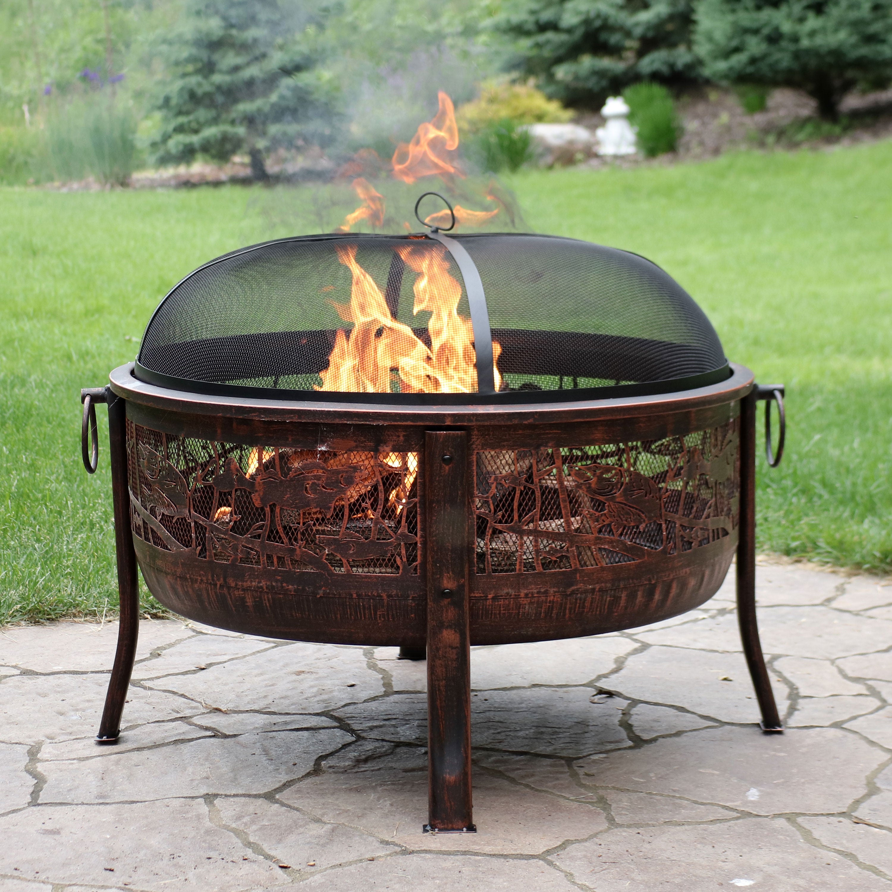 Best Sunnydaze Northwoods 30-Inch Fishing Fire Pit with Spark Screen - Perfect for Camping, Backyard Gatherings & Outdoor Adventures