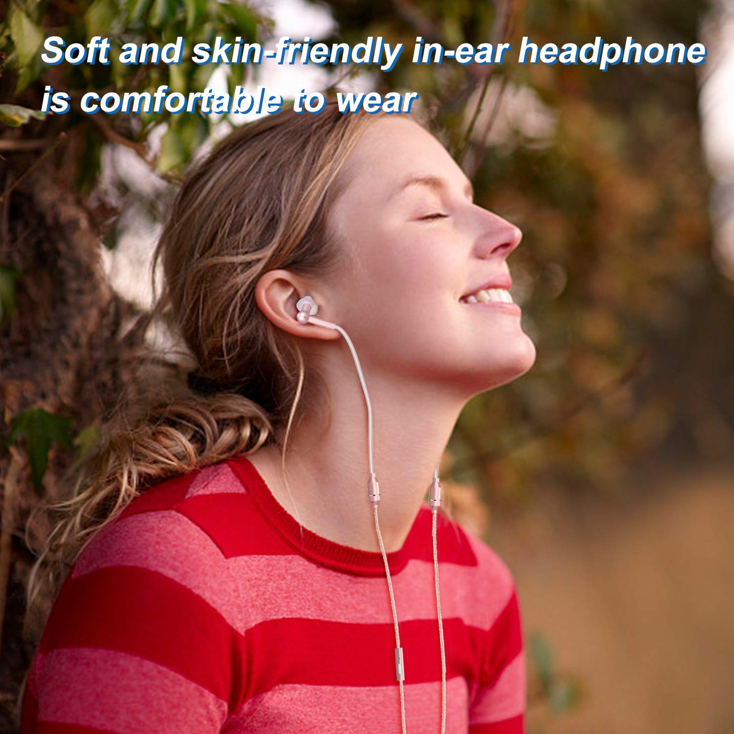 Docooler Anti-Radiation Air Tube Earbuds - EMF-Free Wired Stereo Headphones with Microphone & Volume Control - Rose Gold Wireless Headset for iPhone, Android, Smartphones (Perfect for Workouts, Commuting & Office Use)
