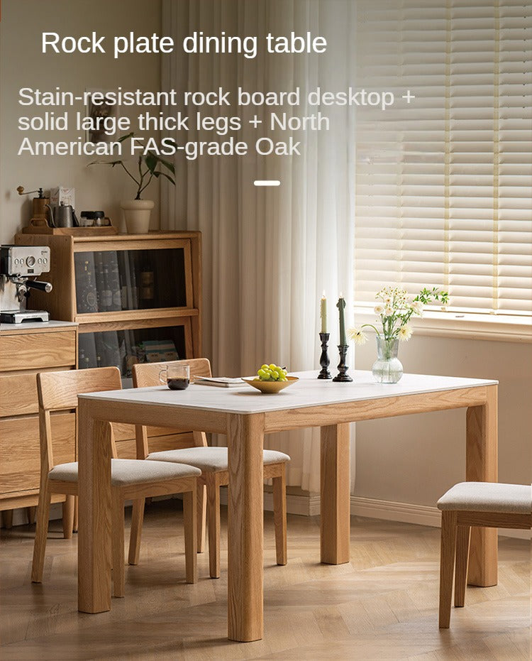 Solid Oak Wood Dining Table - Simple Modern Design for Kitchen, Dining Room & Small Spaces