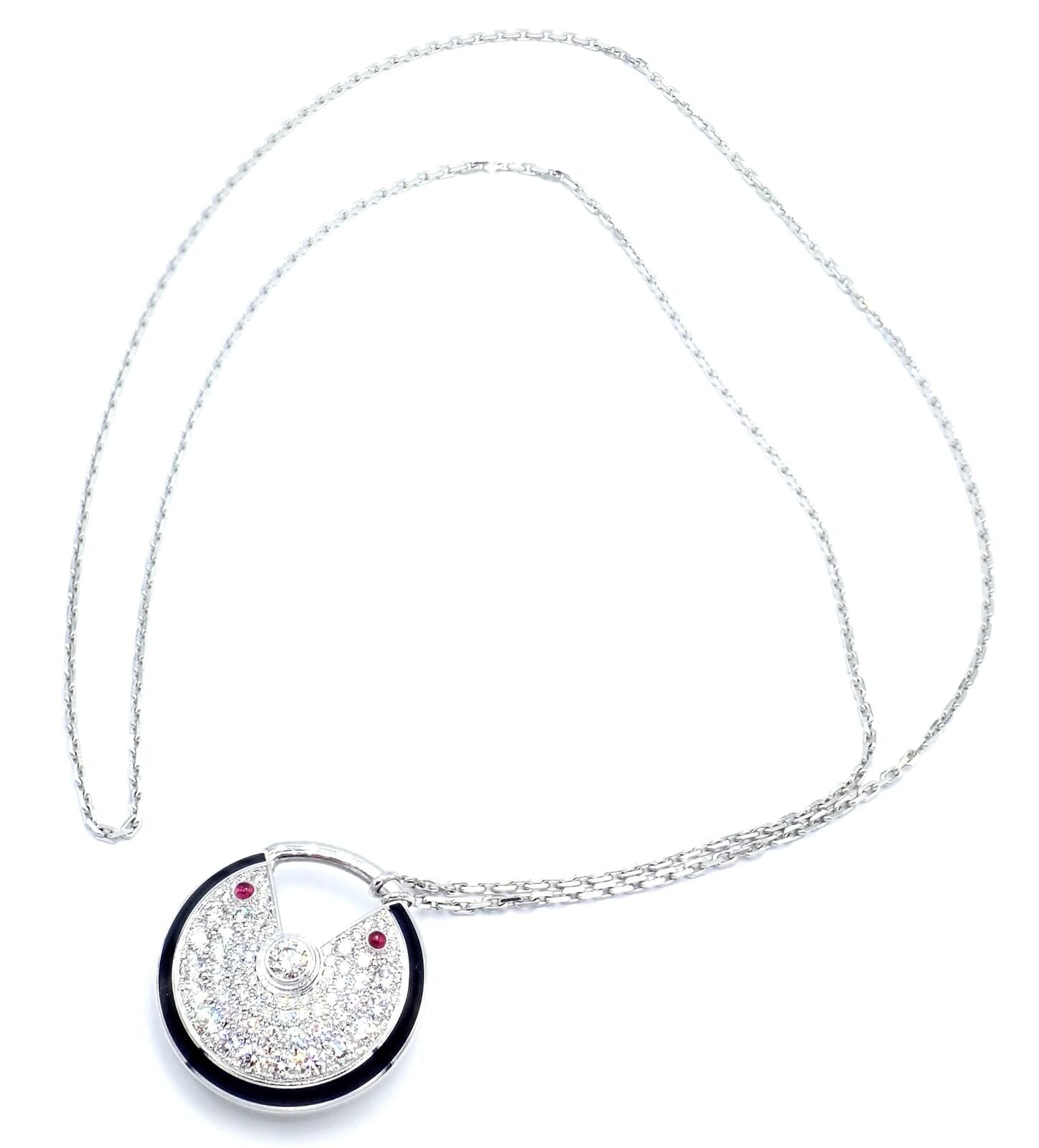 Authentic Cartier Amulette 18k White Gold Diamond Ruby Large Pendant Necklace for Women - Luxury Jewelry Gift for Anniversary, Birthday & Special Occasions