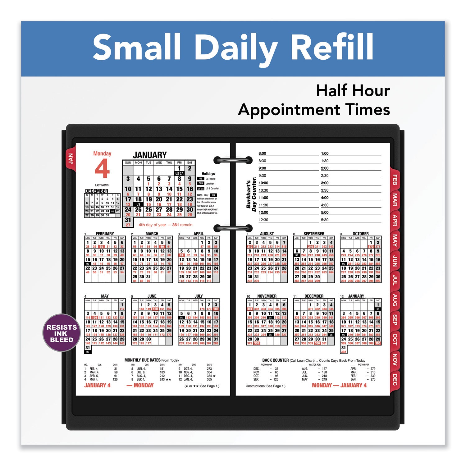 AT A GLANCE® Burkhart's 2025 Day Counter Desk Calendar Refill - 4.5 x 7.38 Inch White Sheets, 12 Months (January to December) | Perfect for Office, Home & School Planning