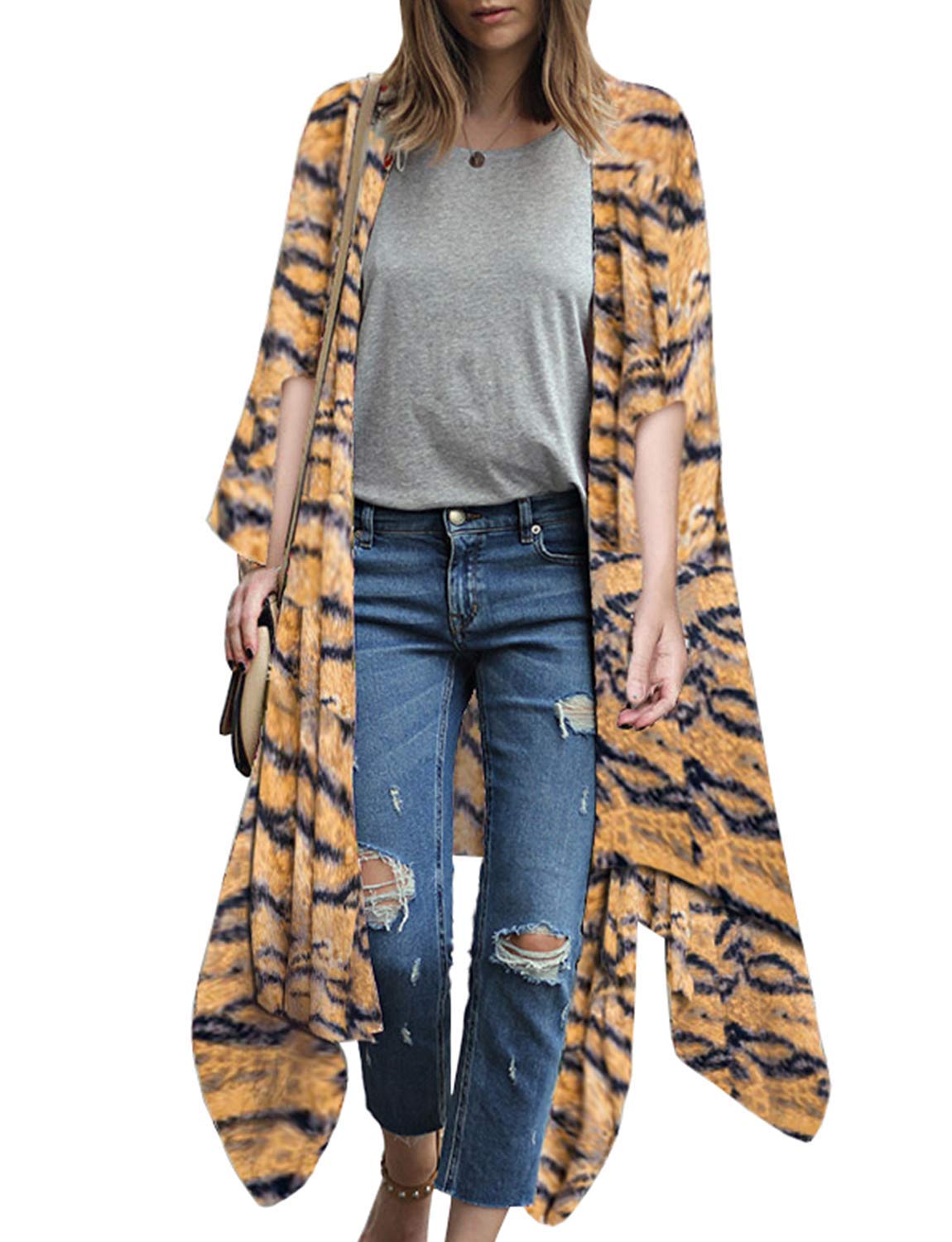 MayBuy Women's Summer Long Flowy Kimono Cardigan - Boho Chiffon Beach Cover Up Top for Women - Lightweight Loose Open Front Cardigan for Beach, Pool, Vacation & Outdoor Wear