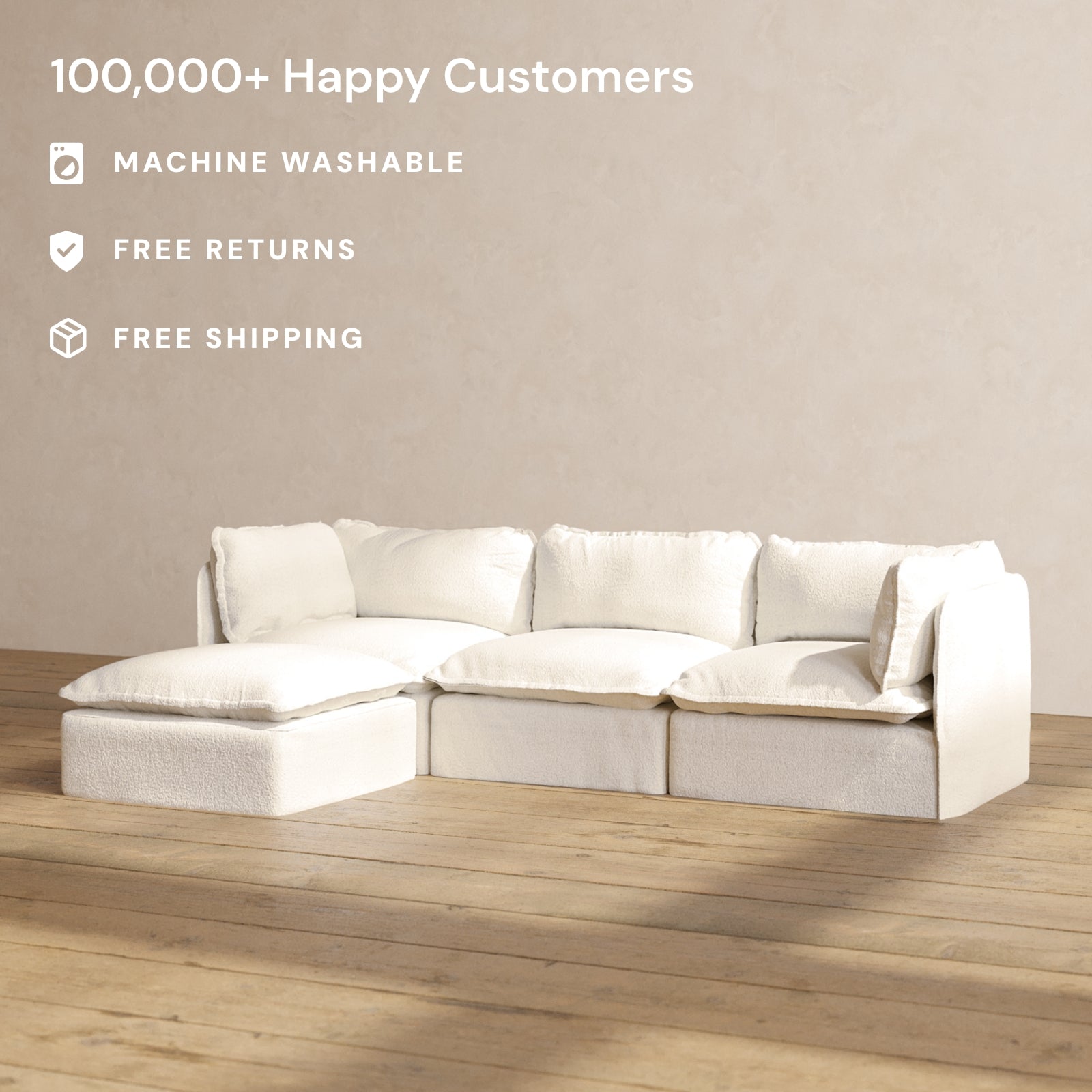 Modular Performance 3-Seater Sectional Sofa in Mousse Color | Soft Blend Fabric | Perfect for Living Room, Family Room & Home Theater Comfort