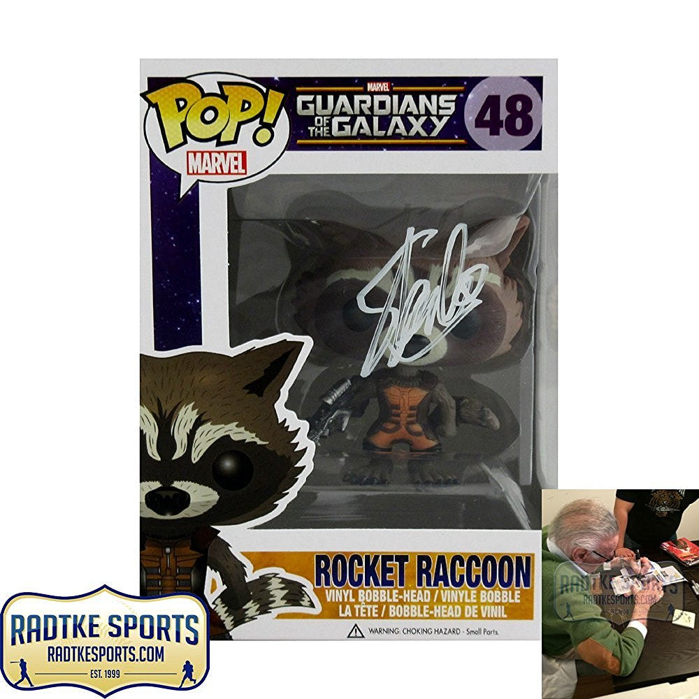 Stan Lee Autographed Funko Pop! Guardians of the Galaxy Rocket Raccoon Bobblehead Collectible Toy - Perfect for Marvel Fans, Gift for Collectors & Home Office Display