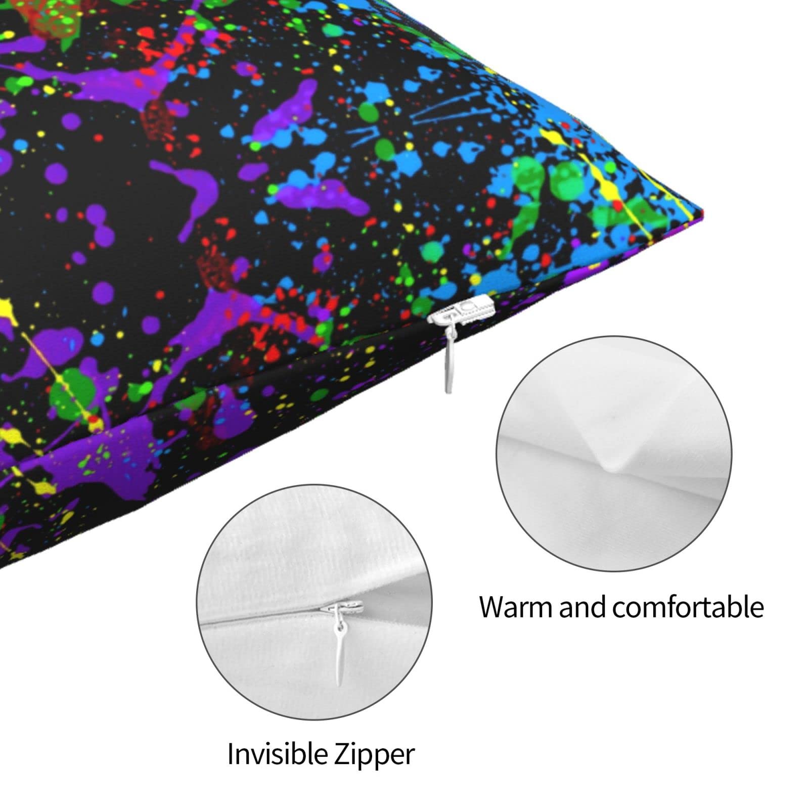 Glow in The Dark Splatter Neon Throw Pillow Covers - 18x18 Inch Square Decorative Pillowcases for Couch, Sofa & Bed - Double-Sided Pattern Home Decor - Perfect for Living Room, Bedroom & Dorm Room Aesthetic