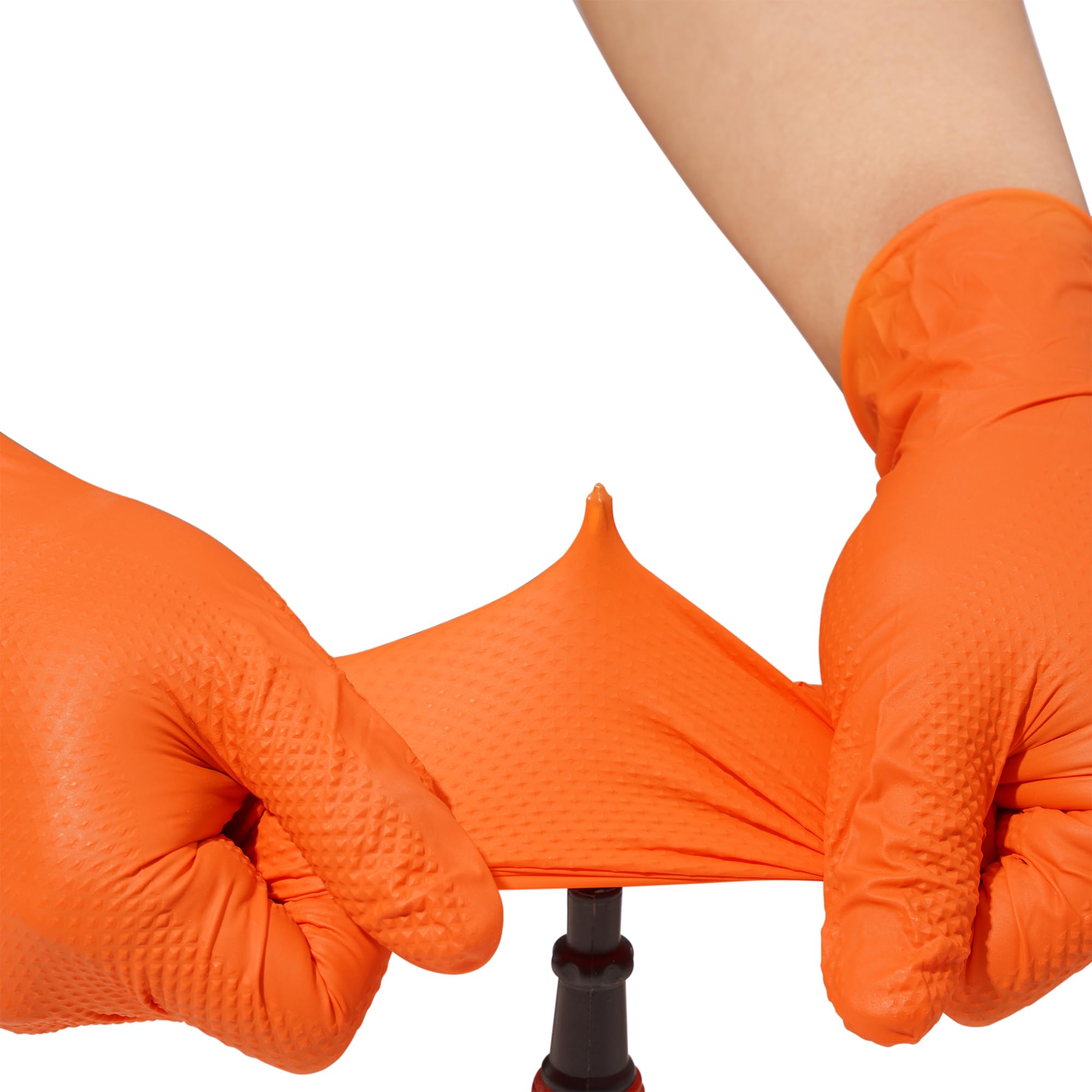 Industrial Nitrile Gloves - Heavy Duty, Powder-Free, Disposable, 8 Mil Thickness with Diamond Grip (Orange) - Ideal for Medical, Food Service, Cleaning & Industrial Use