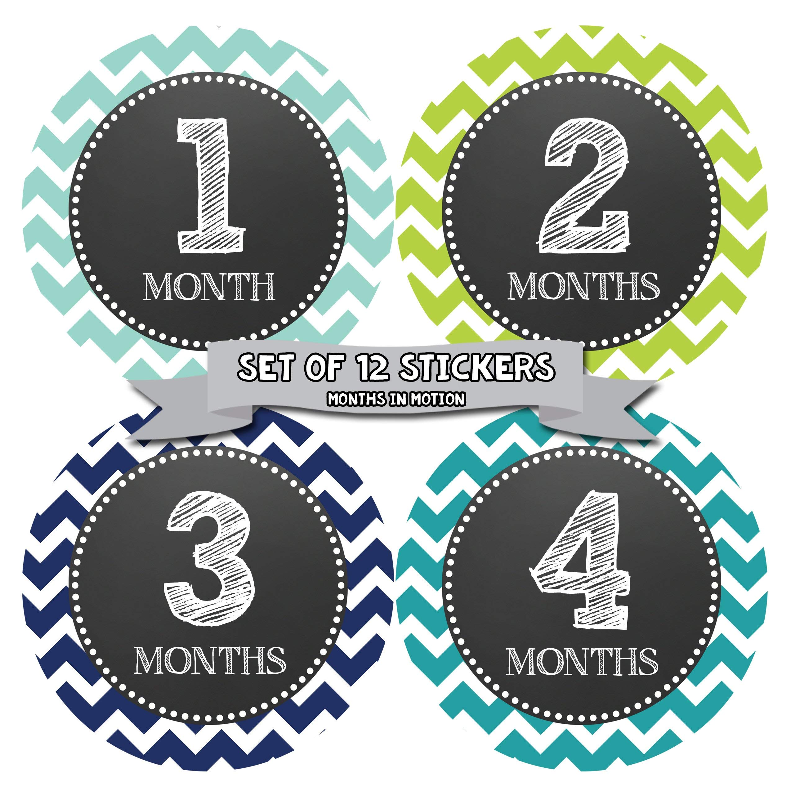 Baby Monthly Milestone Stickers for Newborn Boys - Adhesive Photo Props for First Year Growth Tracking - Perfect for Baby Shower Gifts, Monthly Photos & Scrapbooking