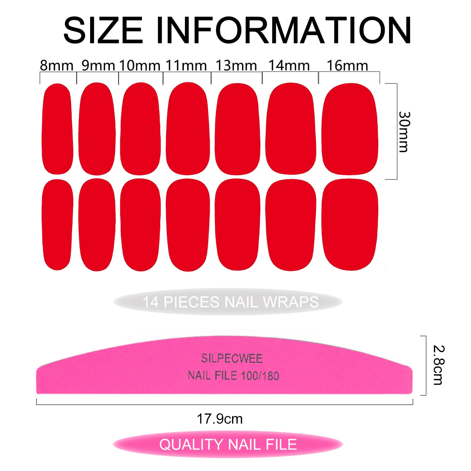 SILPECWEE Red Nail Polish Strips for Women - 16 Self-Adhesive Gel Nail Wraps with Nail File | Easy DIY Manicure at Home, Salon-Quality Nail Art Stickers for Parties, Weddings & Special Occasions