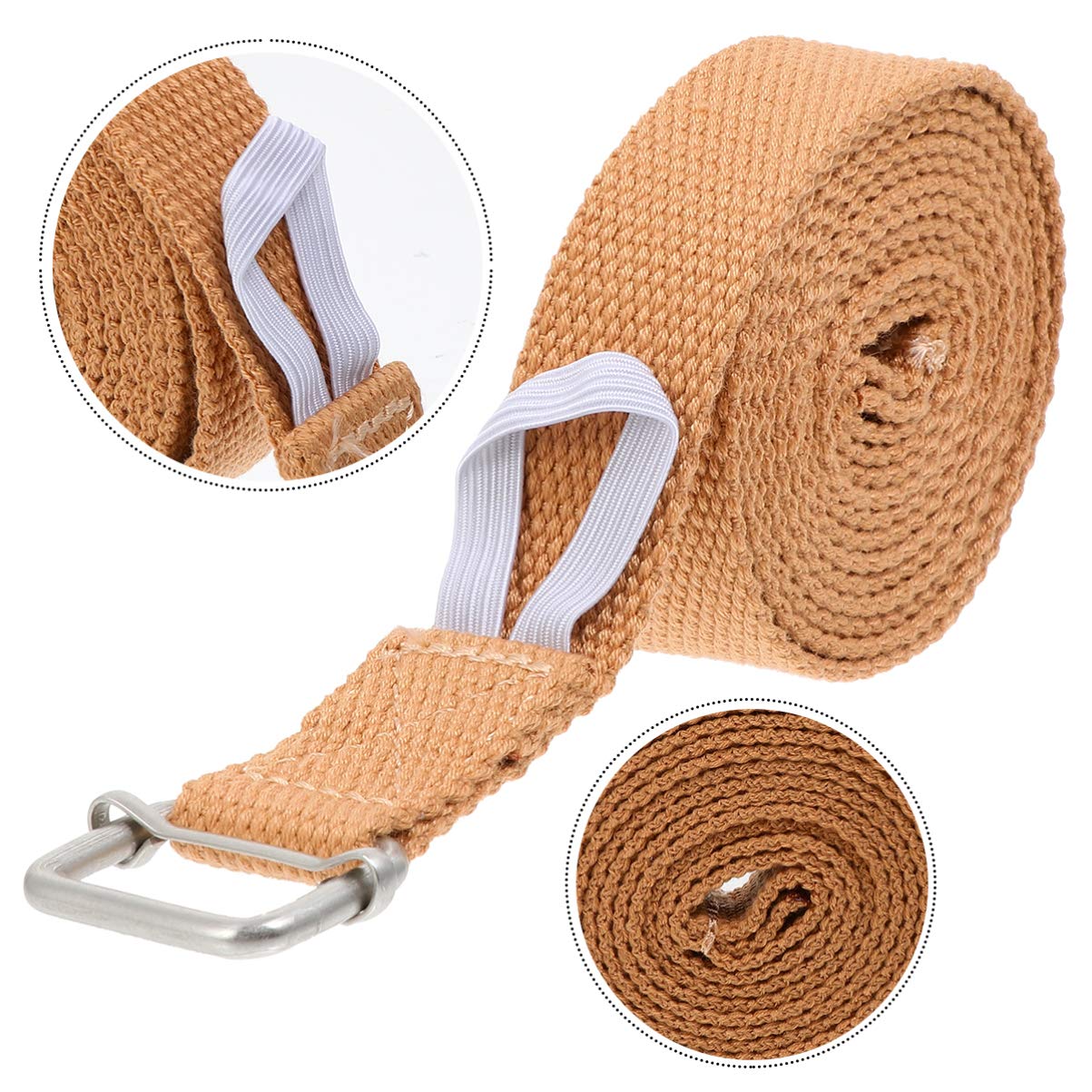BESPORTBLE Adjustable Cotton Yoga Strap with Metal D-Ring Buckle - Stretch Band for Pilates, Fitness, Home Workout & Exercise - Perfect for Yoga Poses, Stretching & Physical Therapy (Brown)