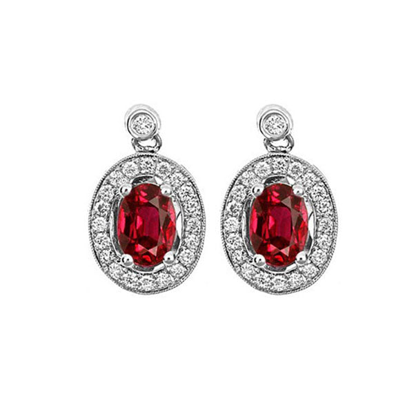 14K White Gold Diamond (1/4CTW) & Ruby (1CTW) Stud Earrings for Women - Elegant Gift for Anniversary, Wedding & Special Occasions