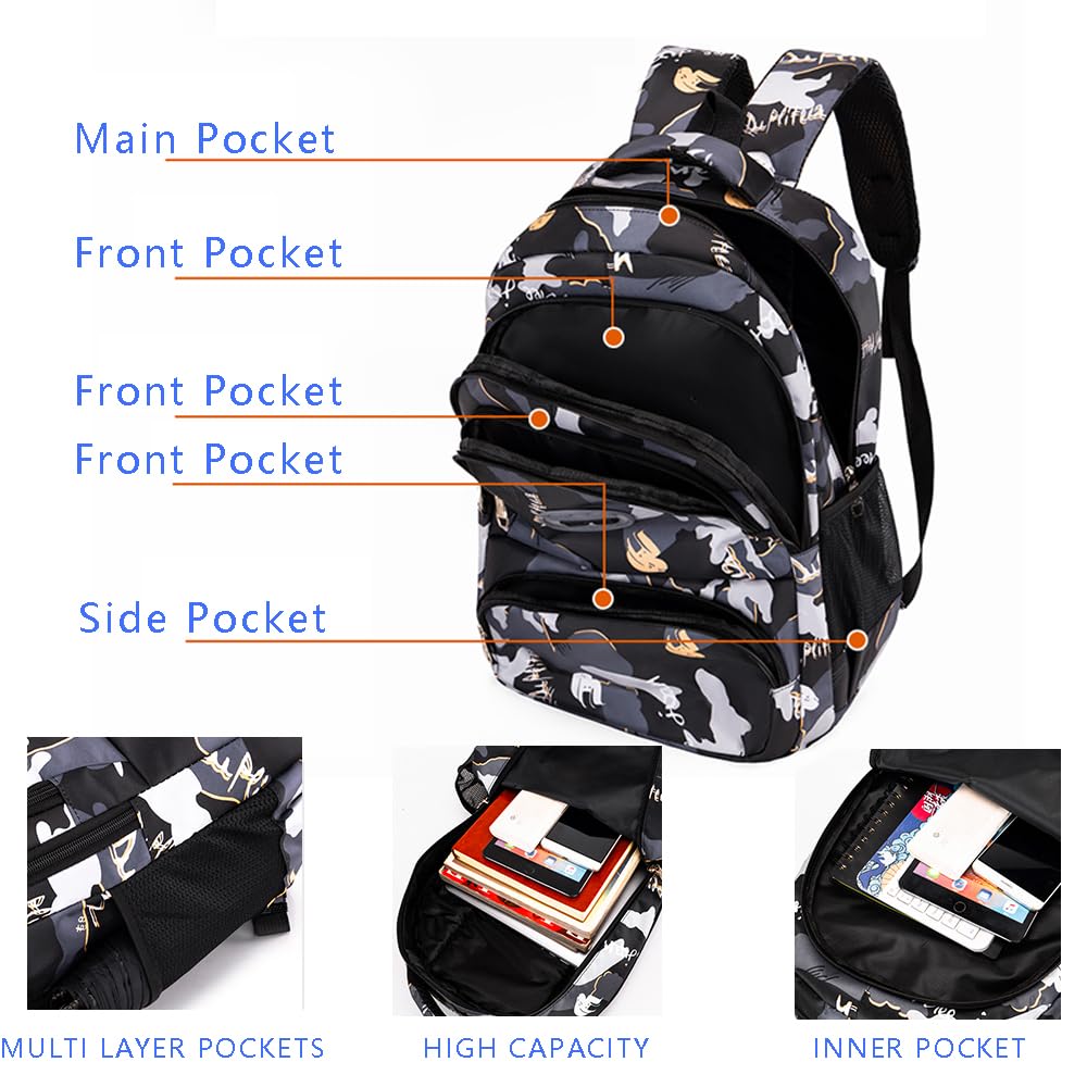 Camouflage Backpack for Boys & Girls - Large Capacity School Backpack for Kids & Students - Durable Green Schoolbag for Daily Use, Travel & Outdoor Activities