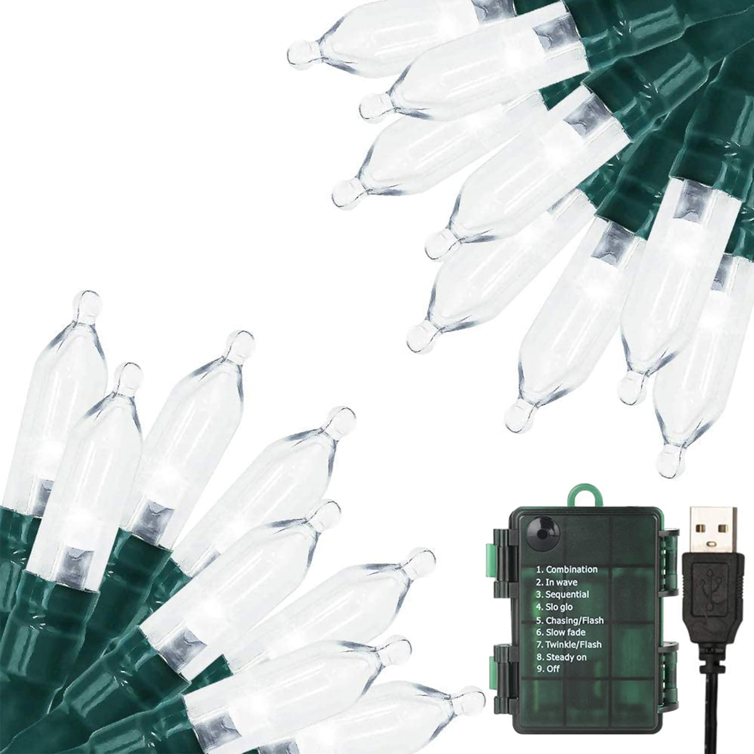 100 LED Christmas Lights 33ft Battery Operated String Lights with Timer & Memory Function - USB or Battery Powered Waterproof Fairy Lights for Indoor Outdoor Decorations (White) - Perfect for Holiday, Party, Wedding, Garden, Patio, and Home Decor