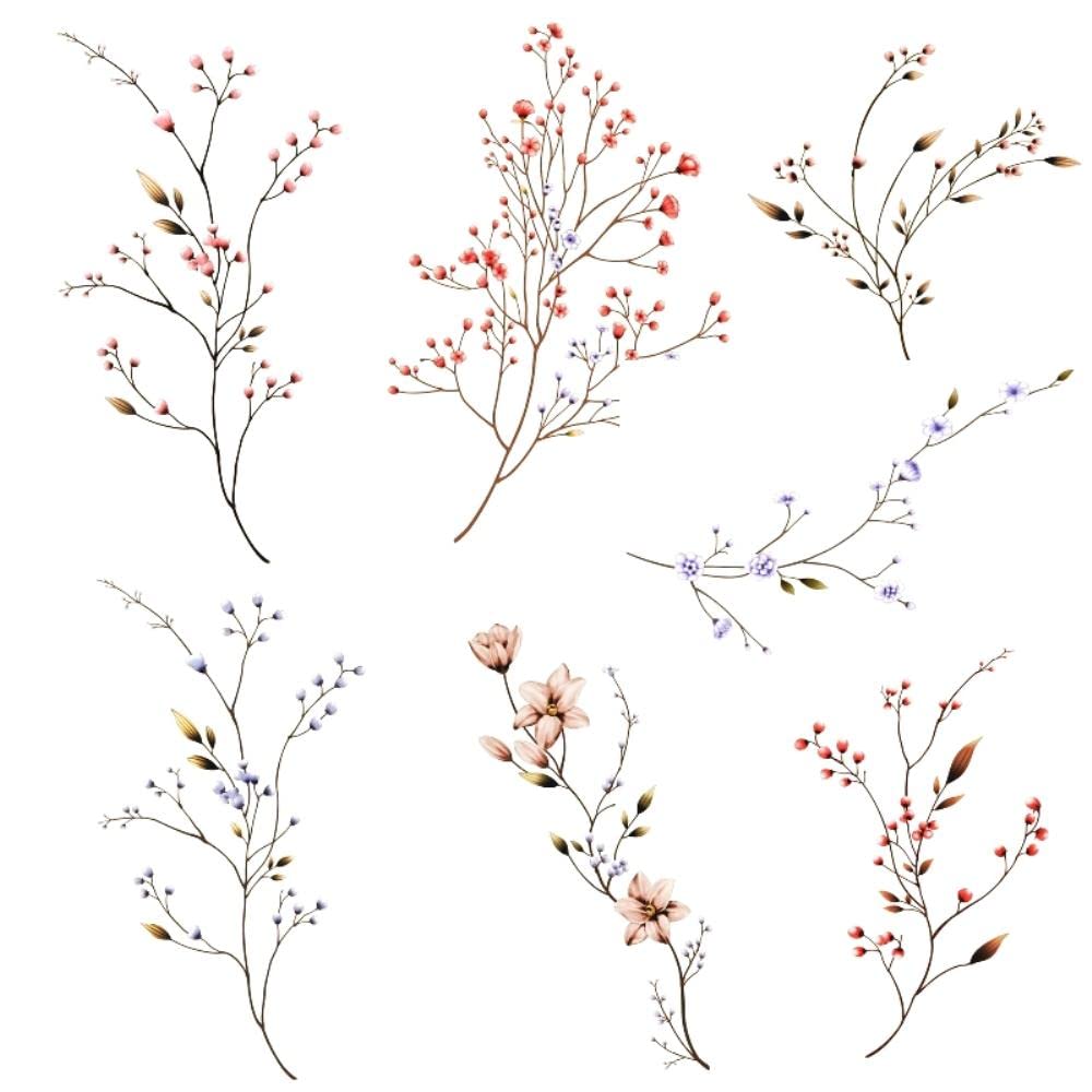 Waterproof Gypsophila Tattoo Stickers - 8 Sheets of Sexy Floral Temporary Tattoos for Women, Chest & Arm Body Art - Perfect for Festivals, Parties & Summer Beach Looks
