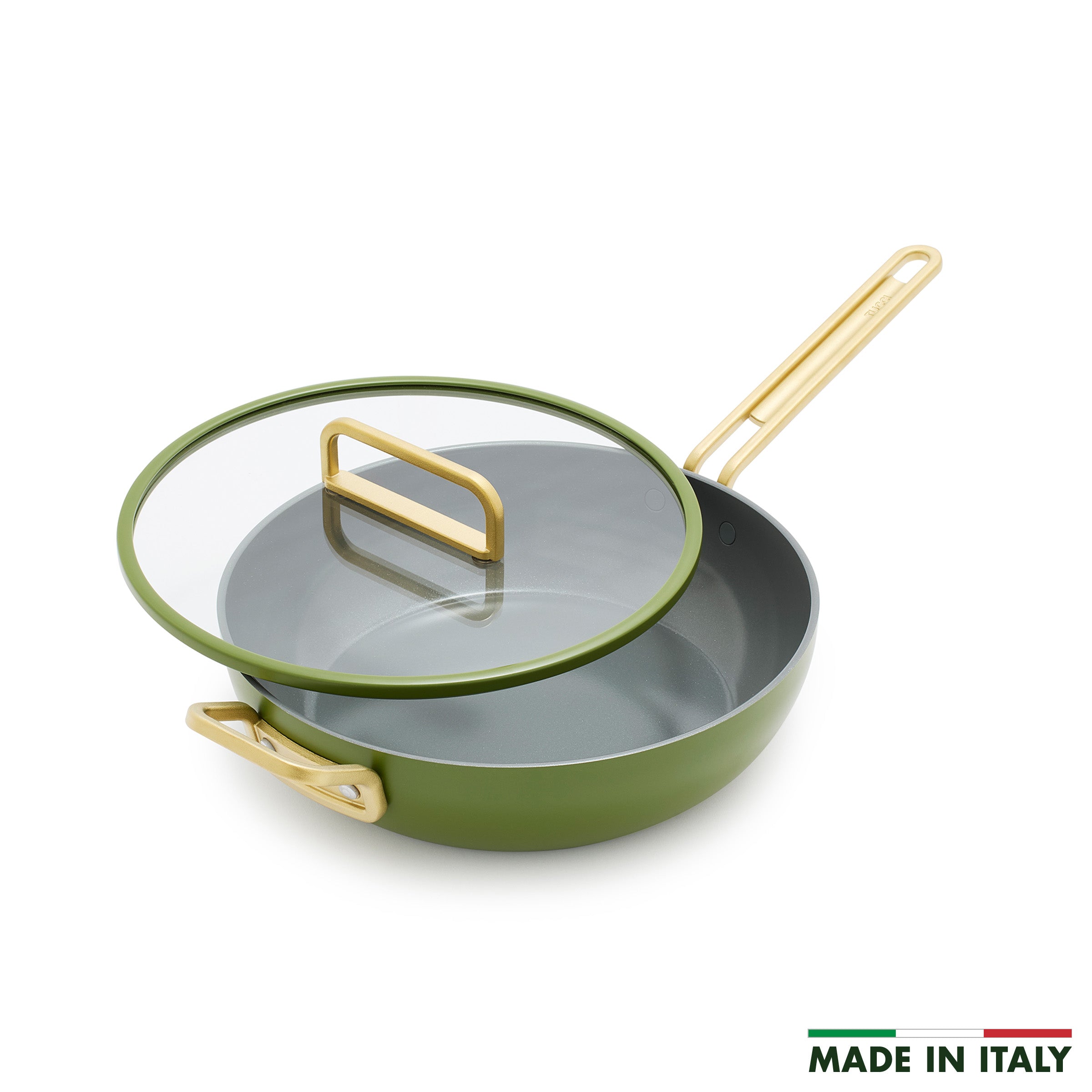 Stanley Tucci™ Ceramic Nonstick 4.5 Quart Saucepan with Lid - Eco-Friendly Cookware for Healthy Cooking | Perfect for Pasta, Soups & Sauces | Tuscan Olive Collection
