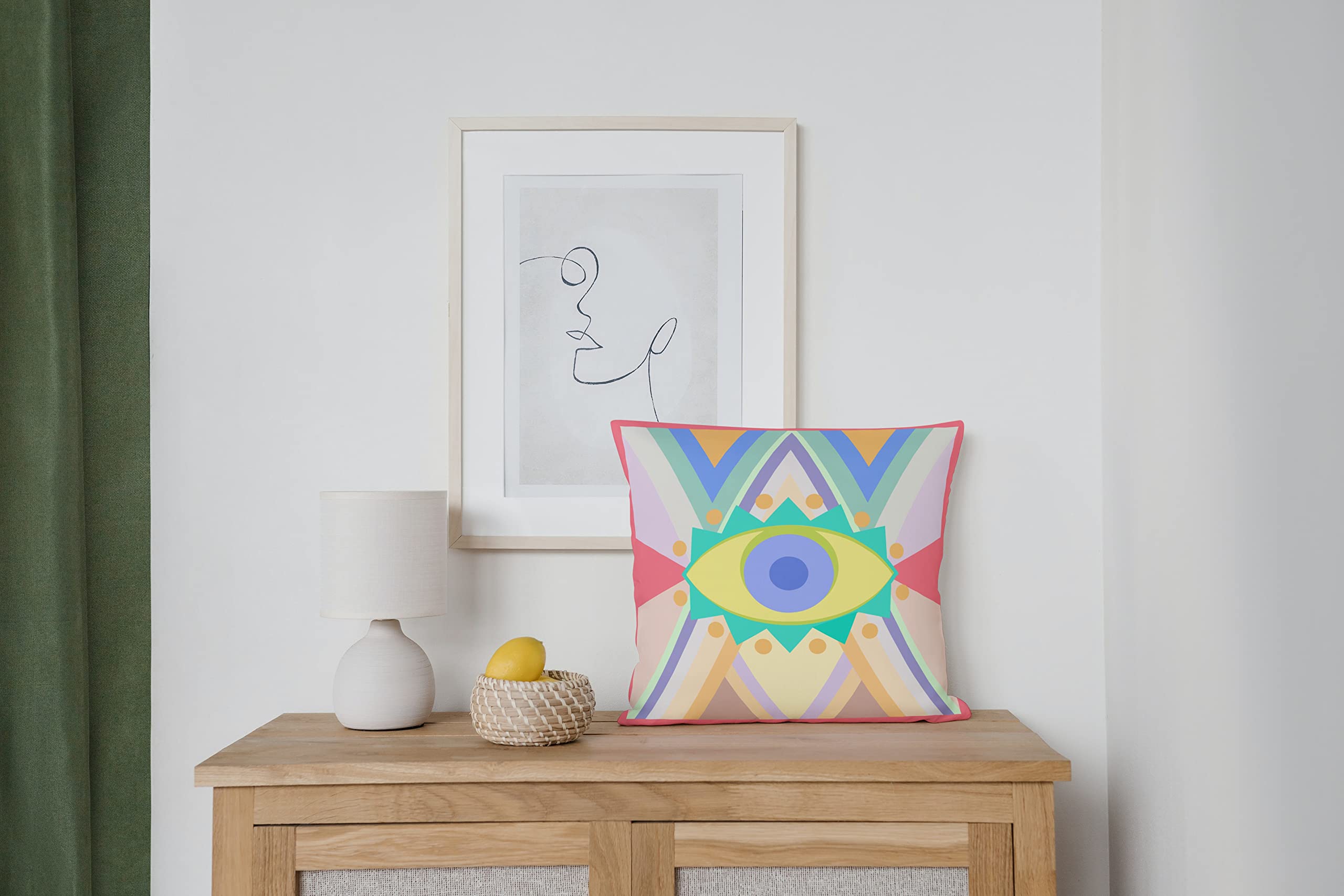 Boho Pillow Cover - Daphne & Sugar Decorative Throw Pillow Case with Turkish Evil Eye Design, Modern Farmhouse & Bohemian Home Decor for Living Room, Bedroom, or Nursery