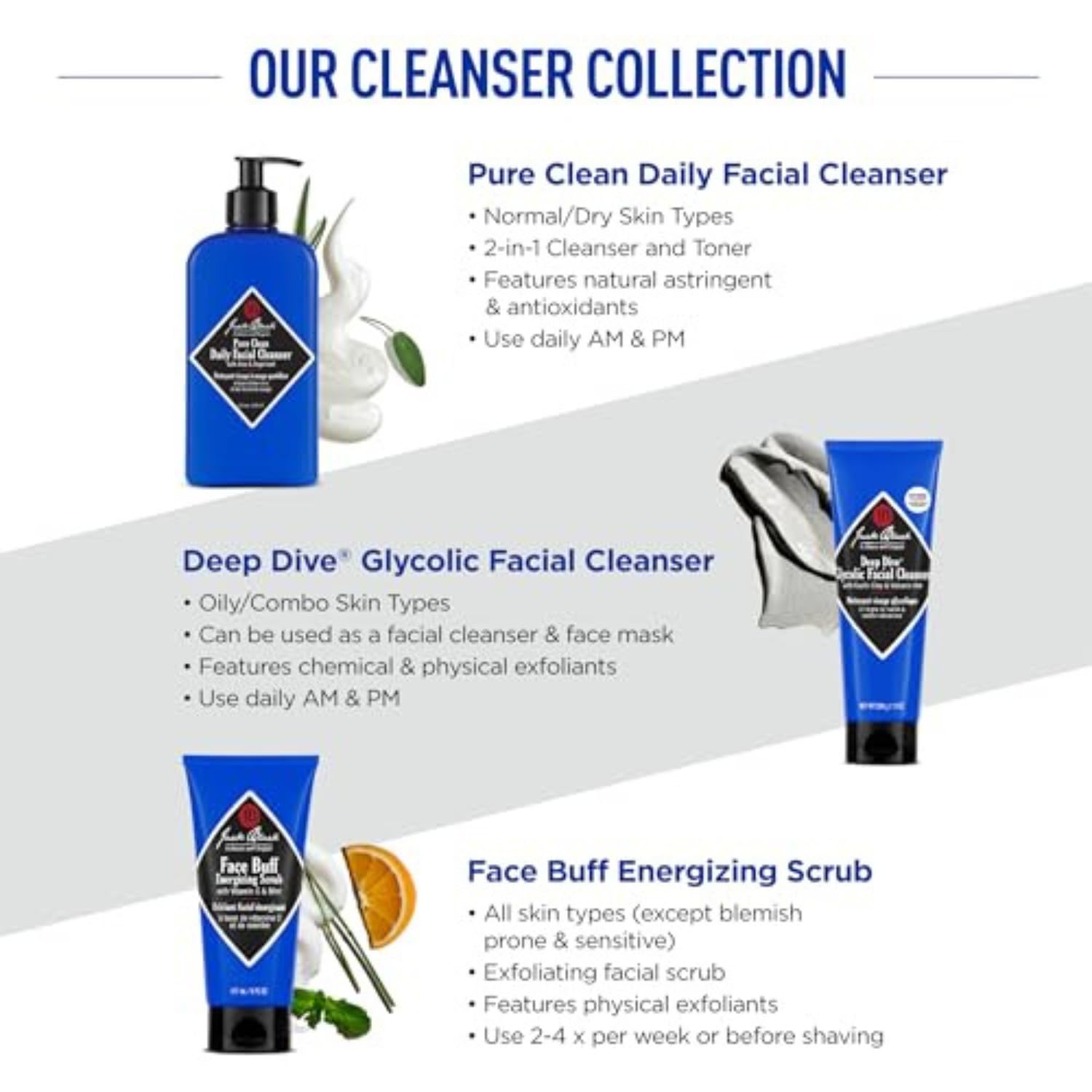 Jack Black Men's 2-in-1 Facial Cleanser & Toner - Daily Face Wash for Skincare & Grooming