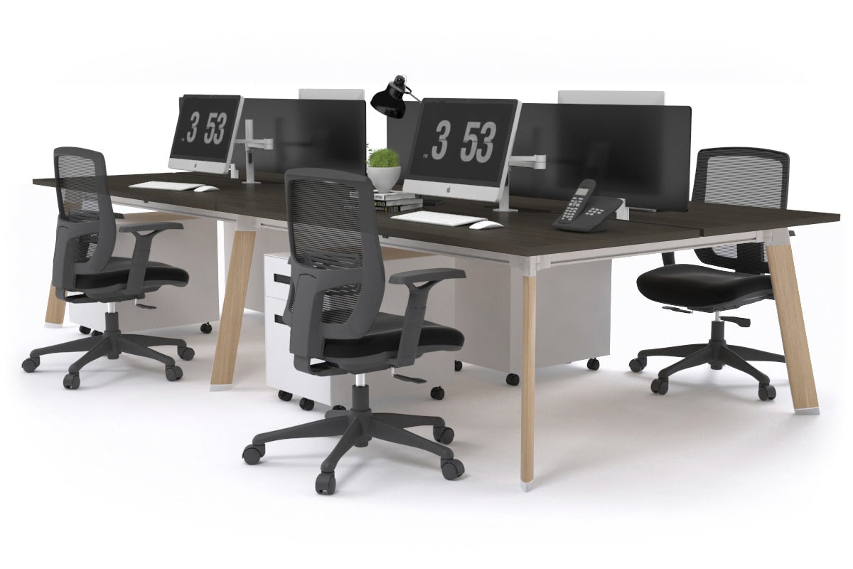 4-Person Switch Workstation with Wood Imprint Frame - 1400L x 800W Cable Management Desk for Office & Home Workspace