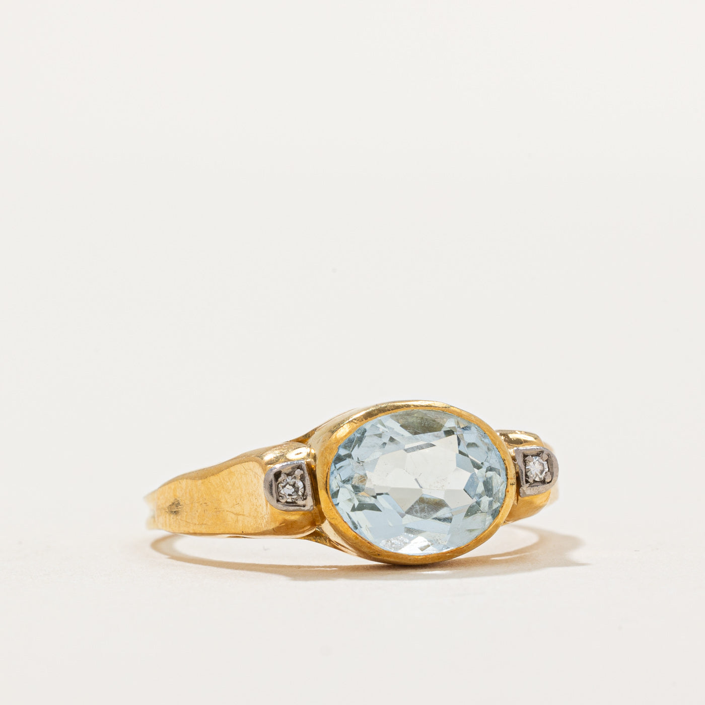 East West Aquamarine and Diamond Ring - 1.80ct Aquamarine with 0.02ct Diamond Accents - Size 7.5 - Elegant Bezel Set Engagement Ring for Women, Perfect for Weddings, Anniversaries, and Special Occasions