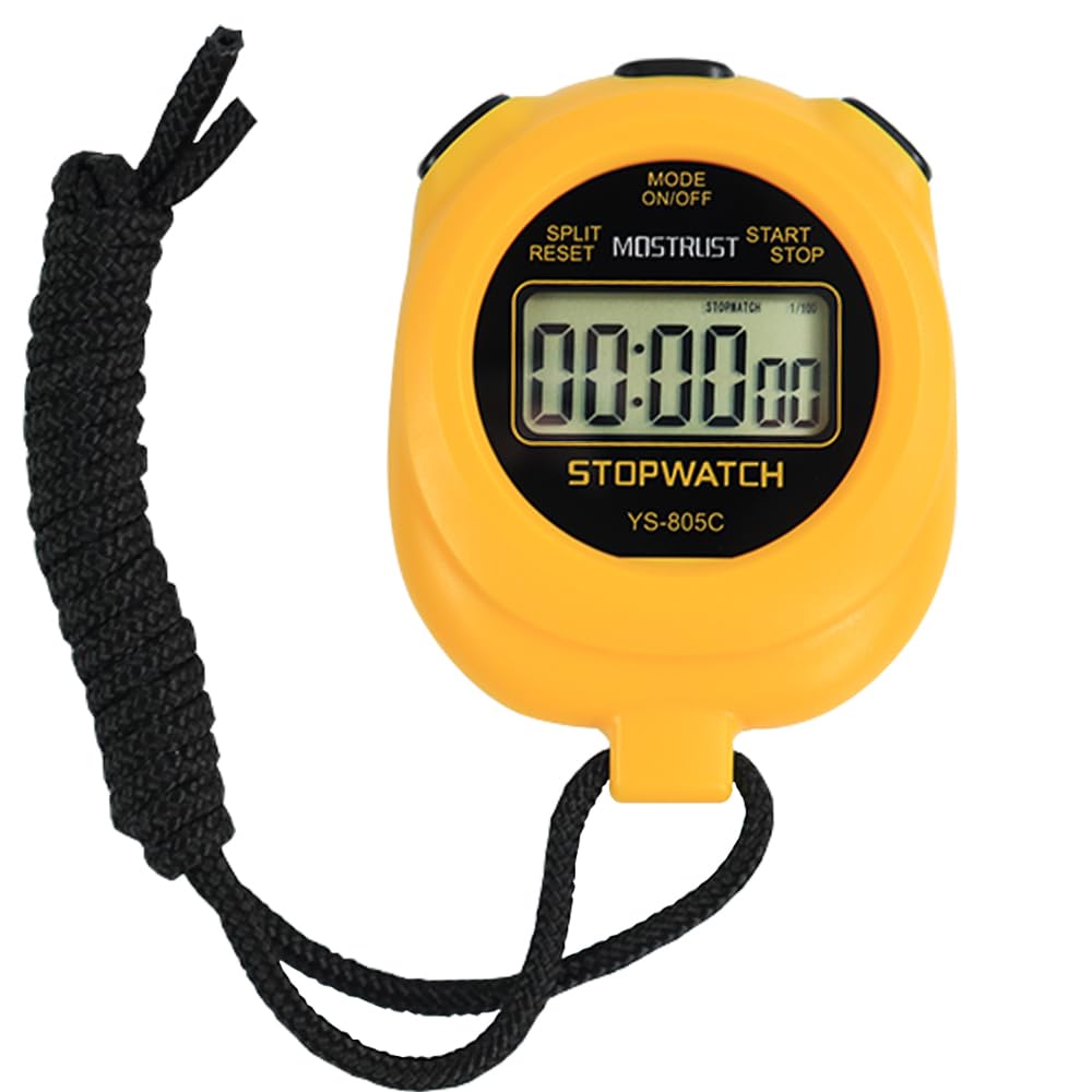 Digital Stopwatch Timer with Single Lap & Countdown Function - On/Off Switch, Includes AAA Battery - Perfect for Kids, Students, Coaches in Sports & Classroom Activities (Yellow)