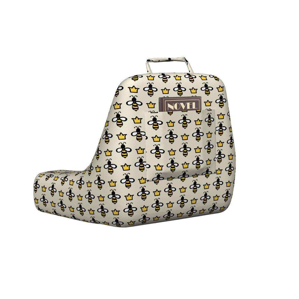 Ambesonne Queen Bee Reading Pillow Cover - Hand-Drawn Cartoon Bees & Crowns Design, Soft Fabric Unstuffed Bed Rest Case, XL Size (Eggshell Mustard) - Perfect for Reading, Nursing, or Lounging in Bed