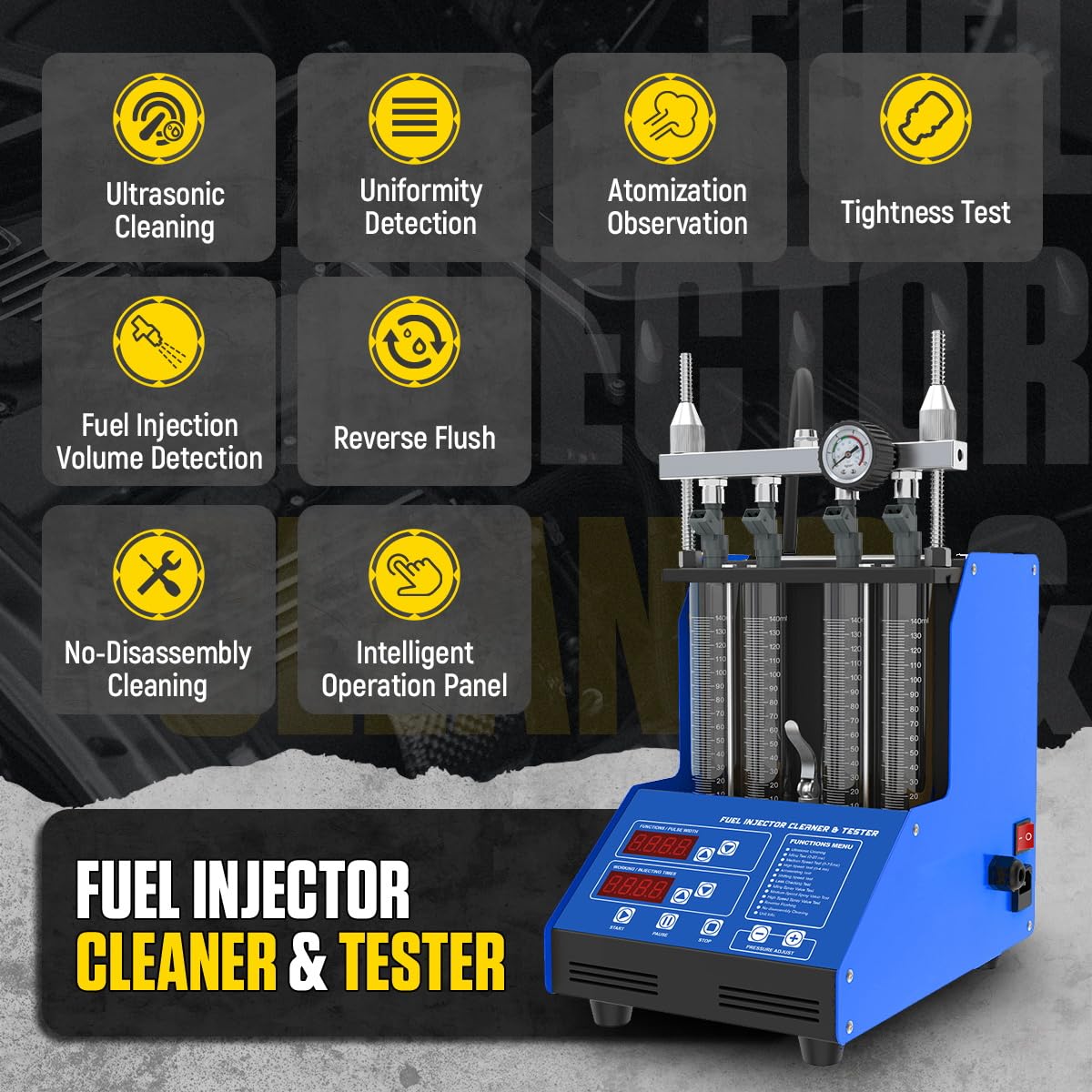 CMTOOL Ultrasonic Fuel Injector Cleaner Machine - 9 Test Modes, 800ml Tank for Auto & Motorcycle Maintenance | Professional Automotive Tool Kit for Engine Performance & Fuel System Cleaning