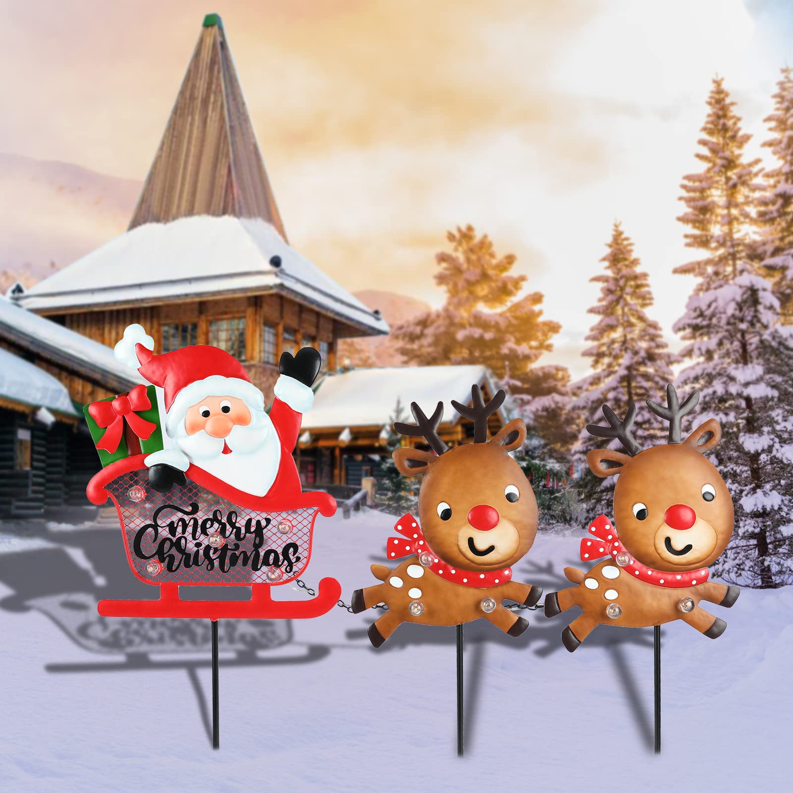 Wonder Solar Christmas Yard Signs Stakes - Santa's Reindeer LED Lighted Outdoor Decor for Garden, Patio, Lawn | Weatherproof Holiday Decoration for Christmas, Xmas Party & Winter Festivities