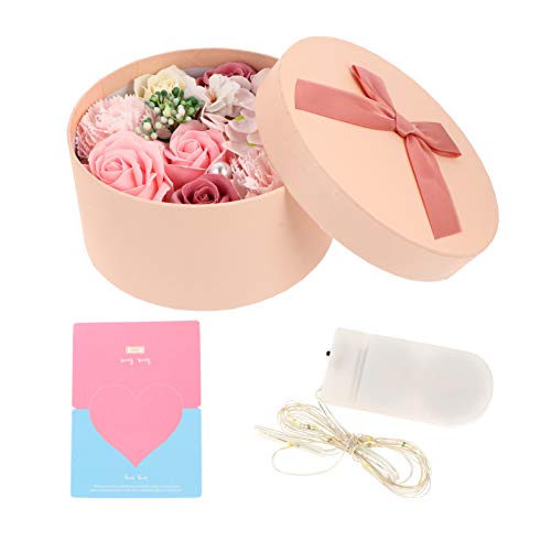 HEALLILY Artificial Silk Rose Flowers with String Lights - 1 Set of Realistic Fake Roses in Gift Box for Wedding Decor, Anniversary, Valentine's Day & Home Decoration