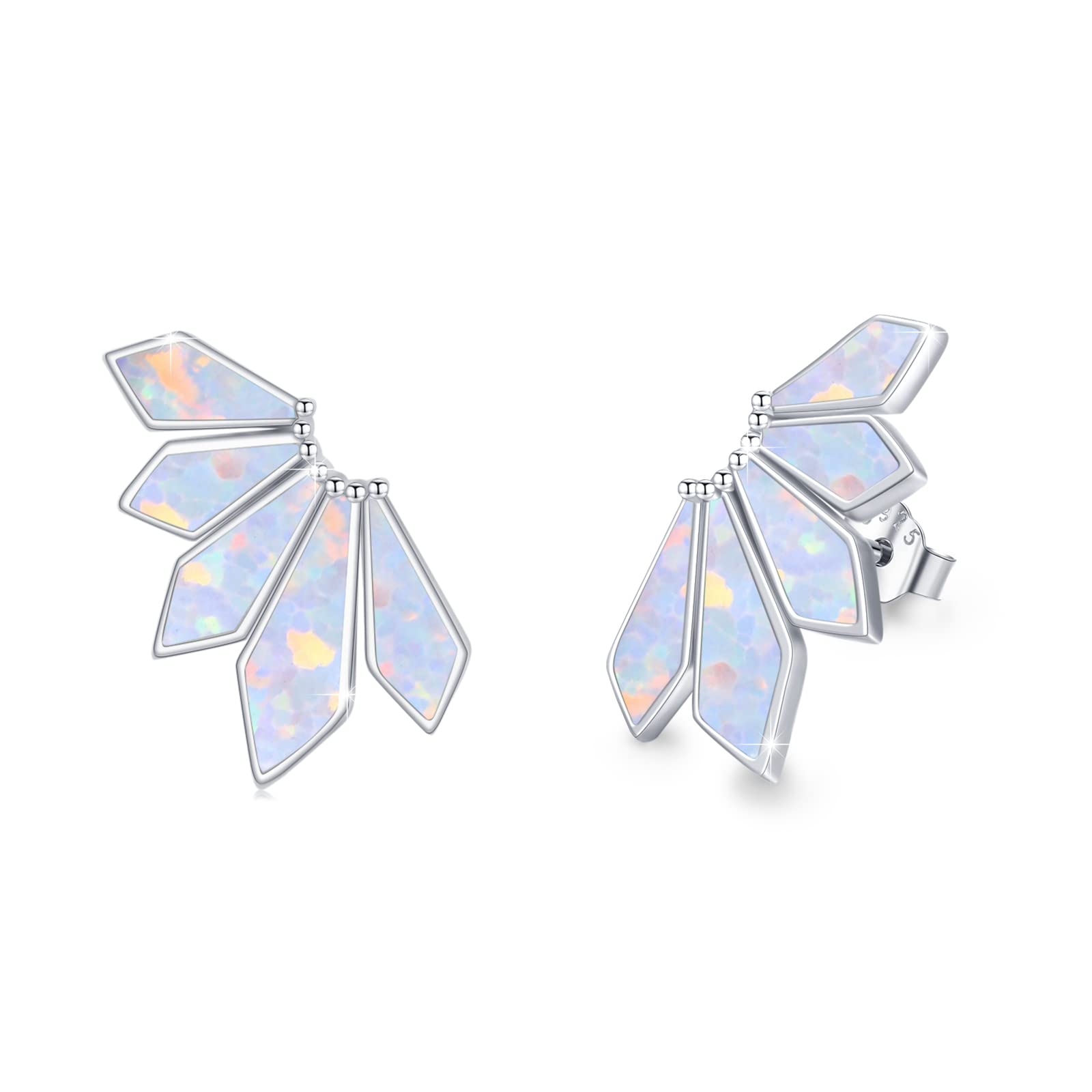 925 Sterling Silver Opal Leaf Stud Earrings for Women - Hypoallergenic Geometric Maple Leaf Jewelry, Dainty Opal Earrings for Girls | Perfect for Everyday Wear, Gift Giving & Special Occasions