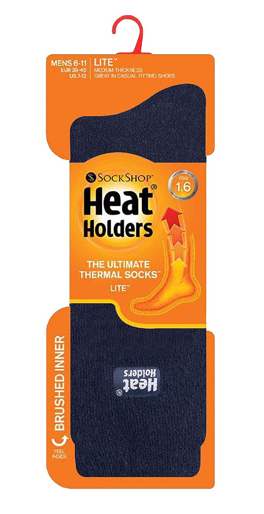 HEAT HOLDERS Lite Men's Thermal Socks - 1.6 TOG Thin Winter Warm Crew Socks for Cold Weather, Hiking & Outdoor Activities