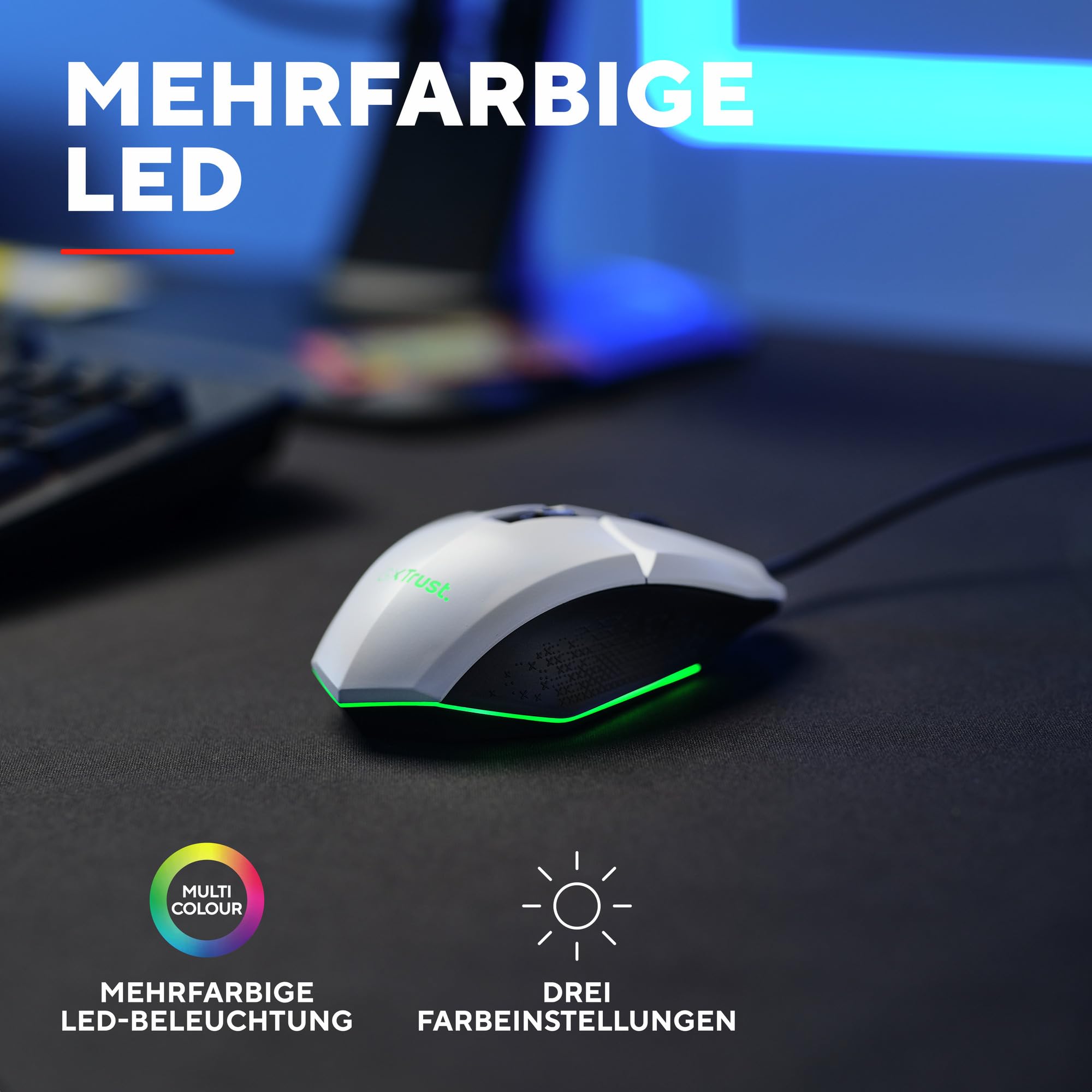 Trust Gaming GXT 109W Felox Gaming Mouse - 6 Programmable Buttons, RGB LED Lighting, 200-6400 DPI Adjustable, 150cm USB Cable, Built-in Software for PC/Laptop (White) - Perfect for FPS, MOBA & MMO Gaming
