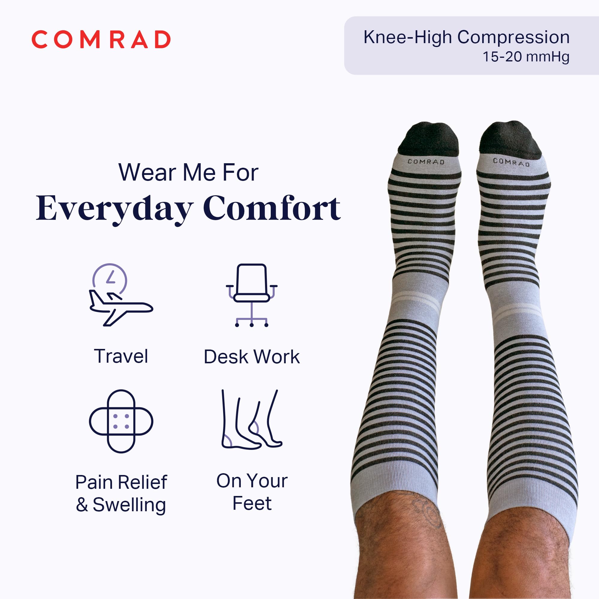 Comrad CloudCotton Knee High Compression Socks 15-20mmHg - Breathable Combed Cotton Support Socks for Men & Women - Perfect for Running, Travel & Circulation Support