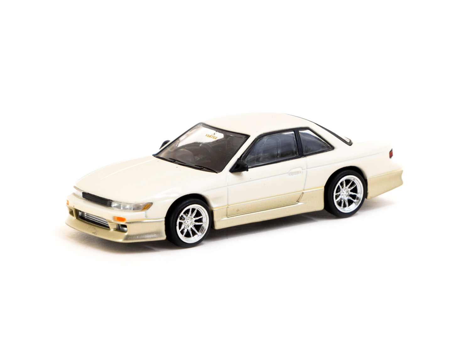 Tarmac Works 1/64 Scale VERTEX Nissan Silvia S13 Diecast Model Car - White & Gold Lamley Special Edition - Collectible Miniature Vehicle for Display & Racing Scenes
