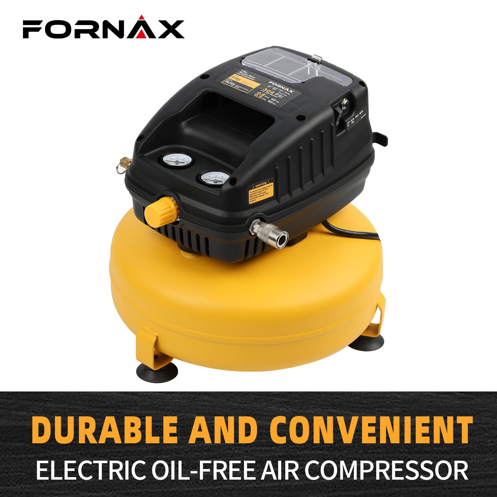 FORNAX 3 Gallon 110 PSI Oil-Free Pancake Air Compressor - Portable & Lightweight for Home DIY, Inflating Tires, Air Tools & Nail Guns - Ideal for Contractors, Carpenters & Auto Repair
